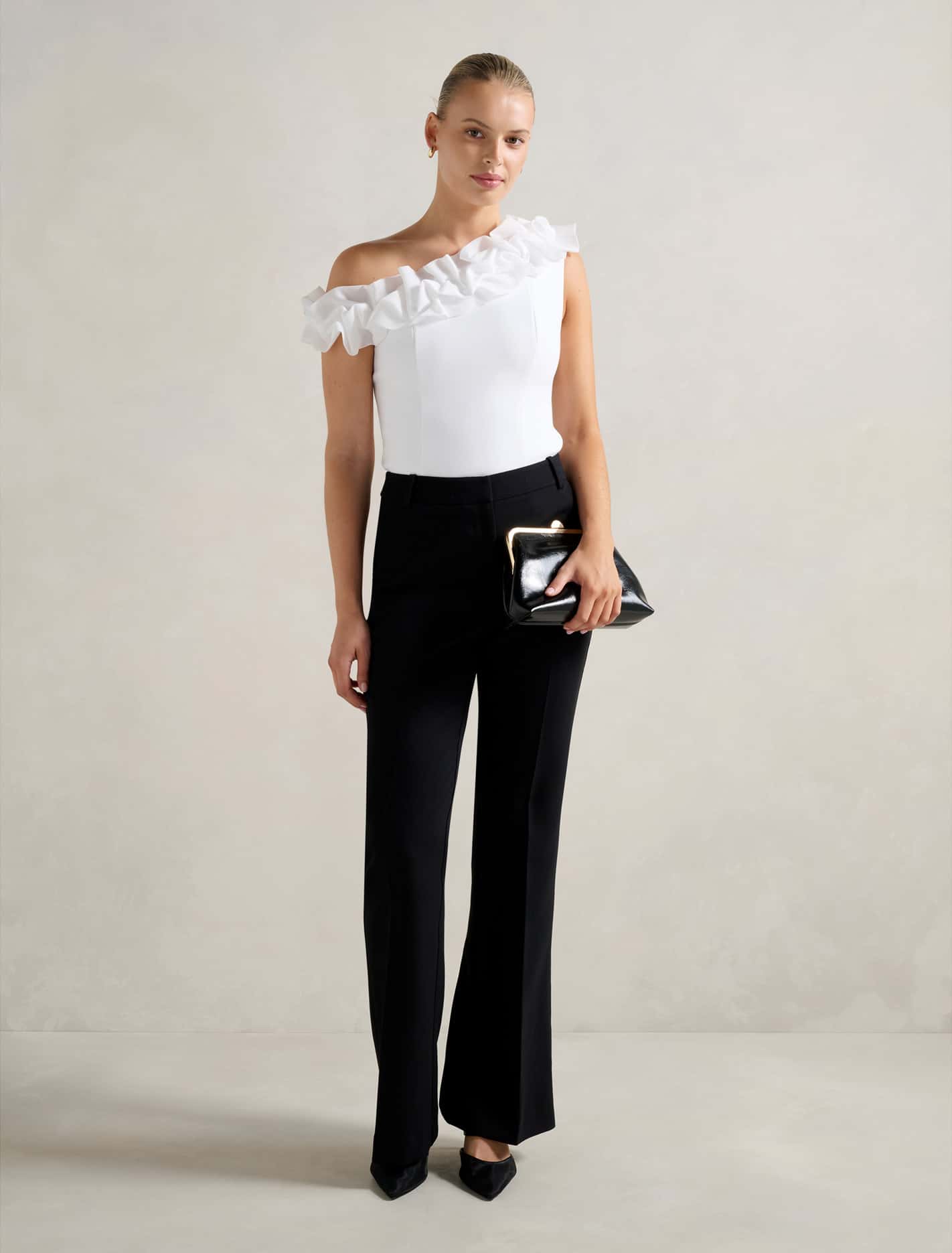 Sadie Tipped Shoulder Ruffle Top Porcelain