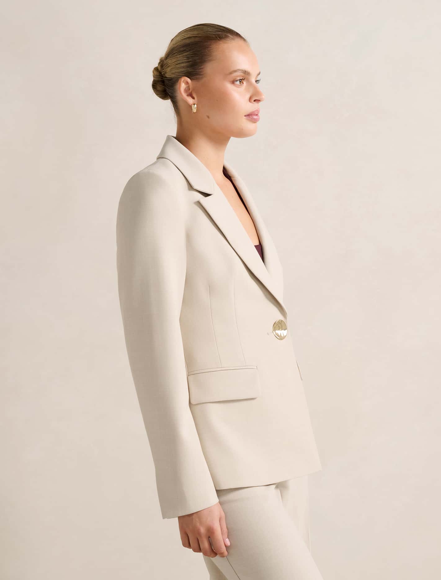 Lulu Gold-Button Blazer Milk Marle Suit