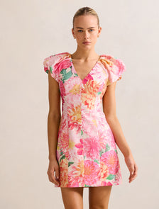 Elyssa Puff-Sleeve Mini Dress Carmen Floral