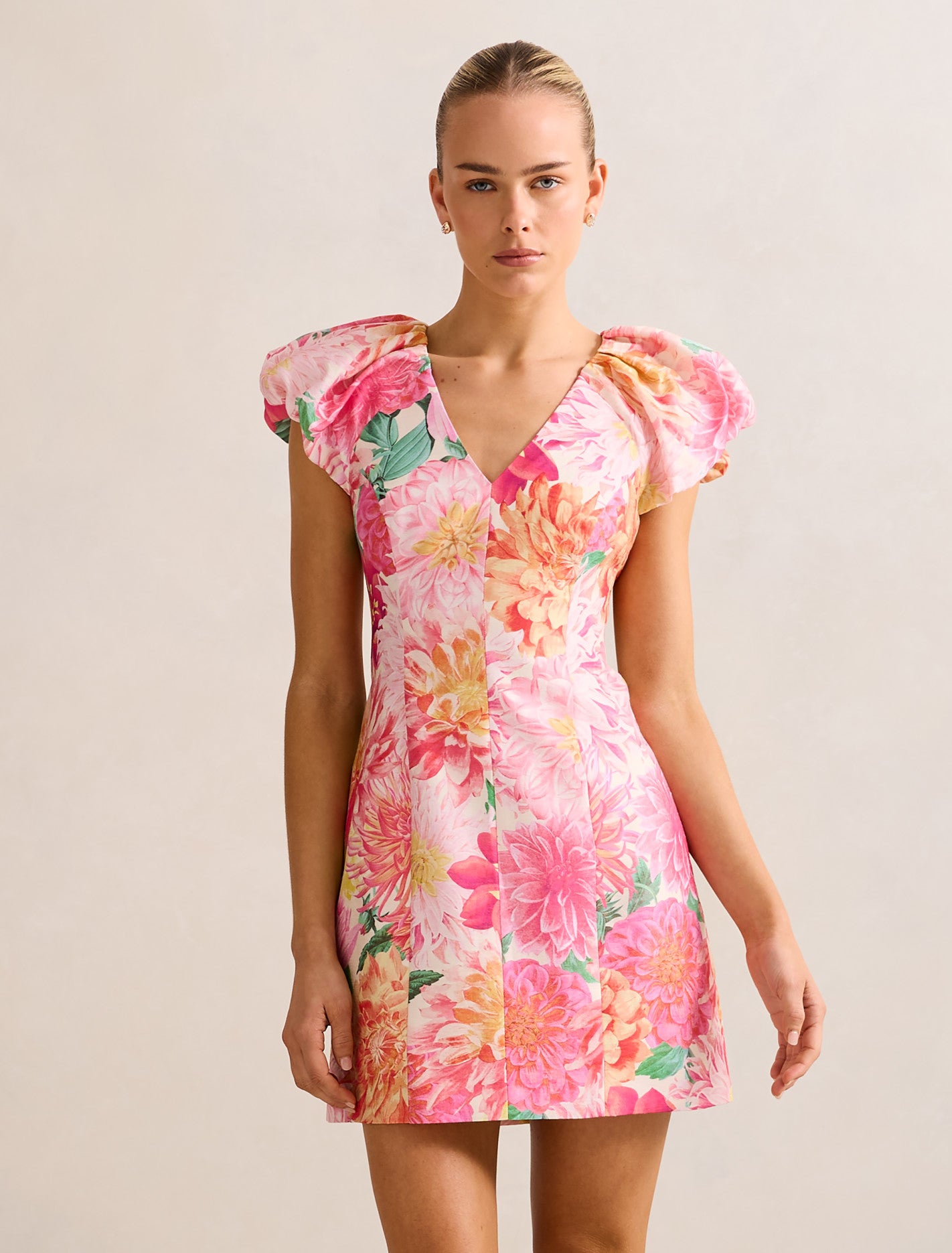 Elyssa Puff-Sleeve Mini Dress Carmen Floral