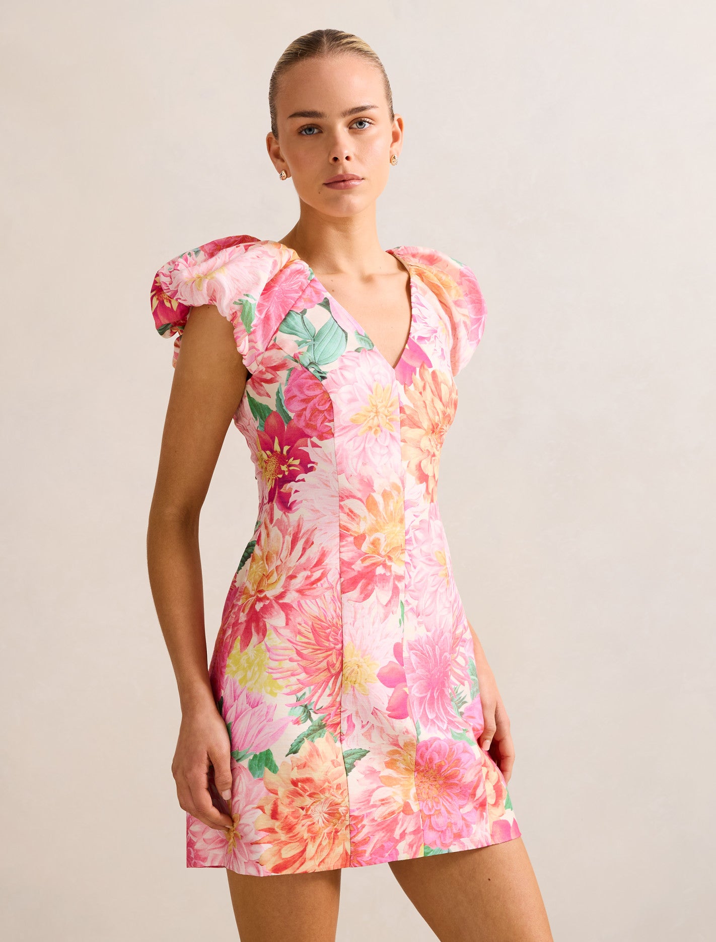 Elyssa Puff-Sleeve Mini Dress Carmen Floral