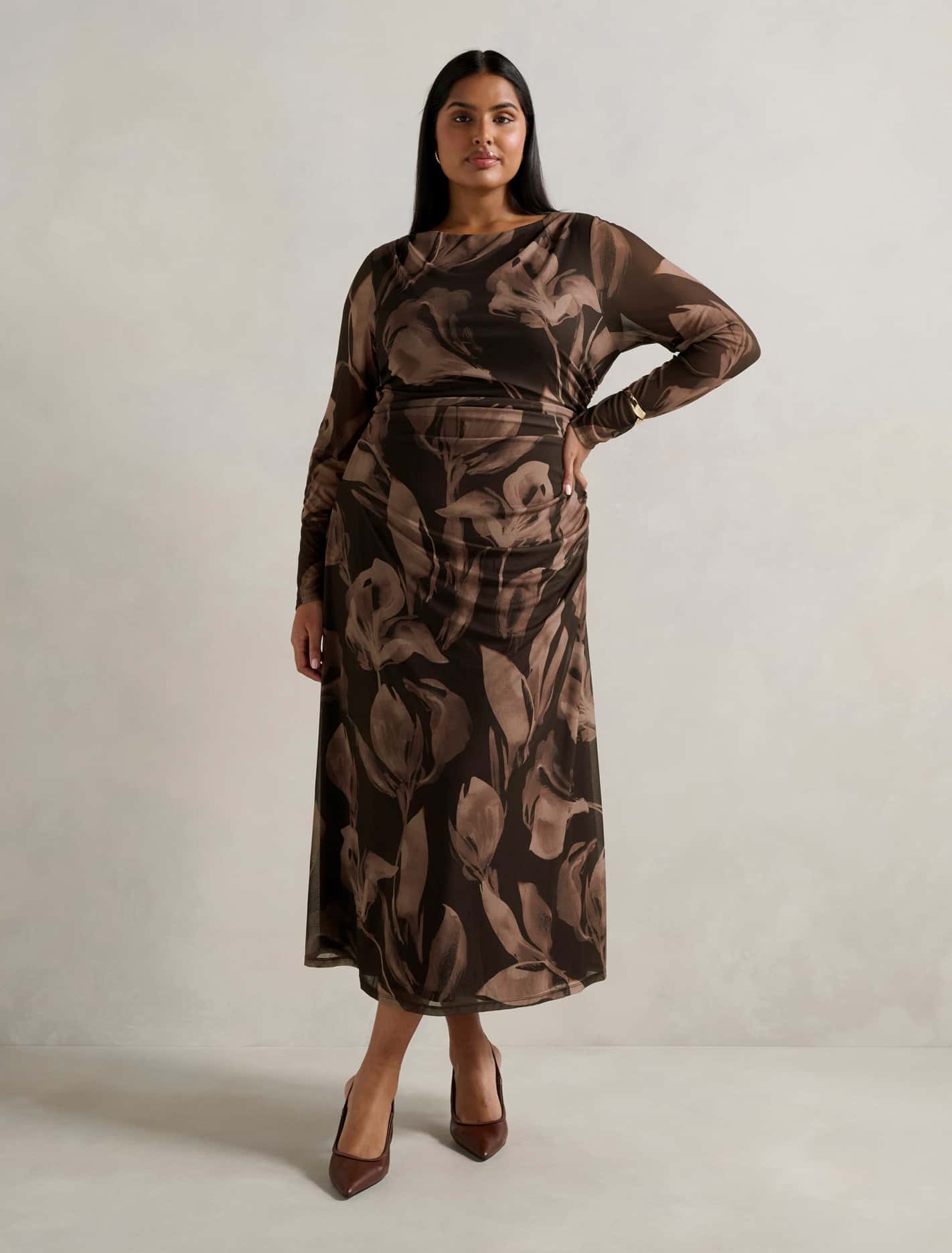Alannah Curve Mesh Long Sleeve Midi Dress Barkley Floral