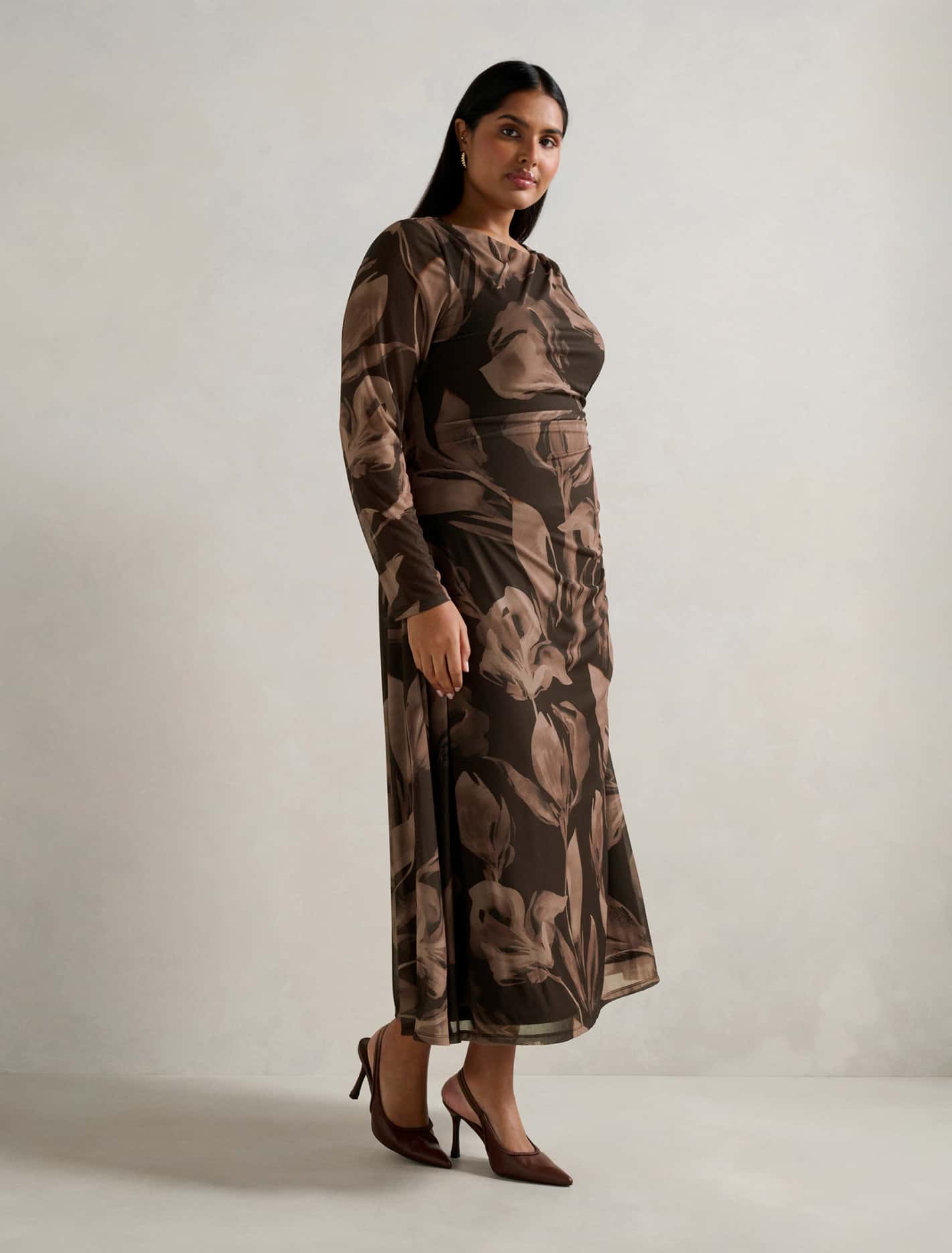 Alannah Curve Mesh Long Sleeve Midi Dress Barkley Floral