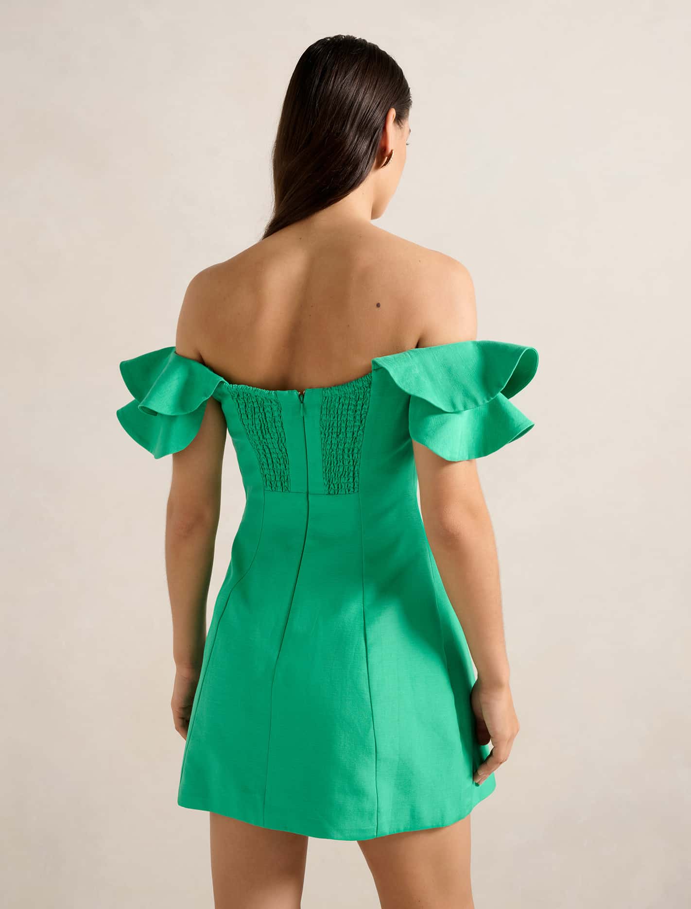 Kenzie Off Shoulder Ruffle Mini Holly Green