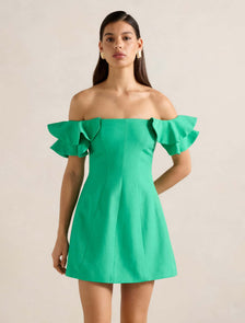 Kenzie Off Shoulder Ruffle Mini Holly Green