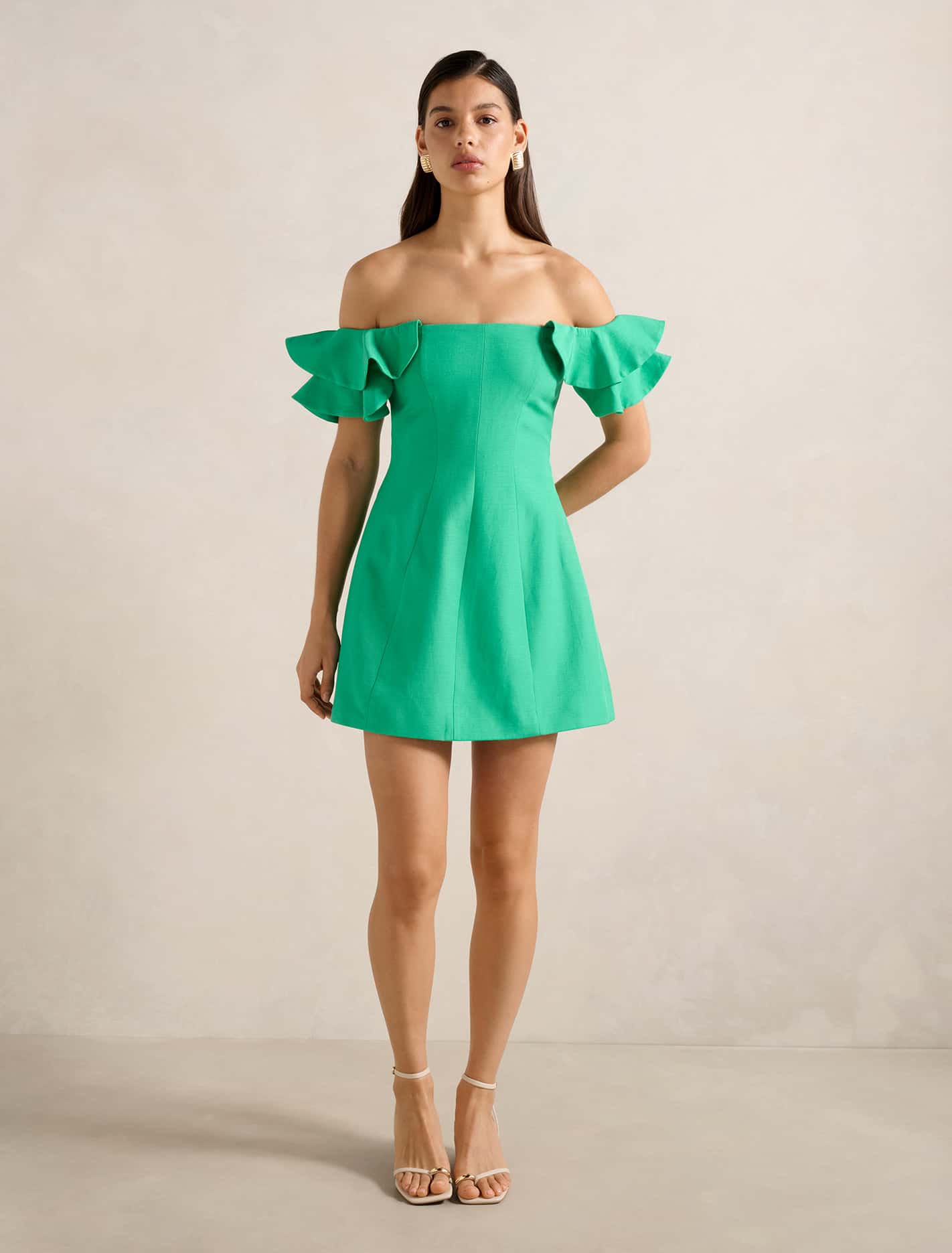 Kenzie Off Shoulder Ruffle Mini Holly Green