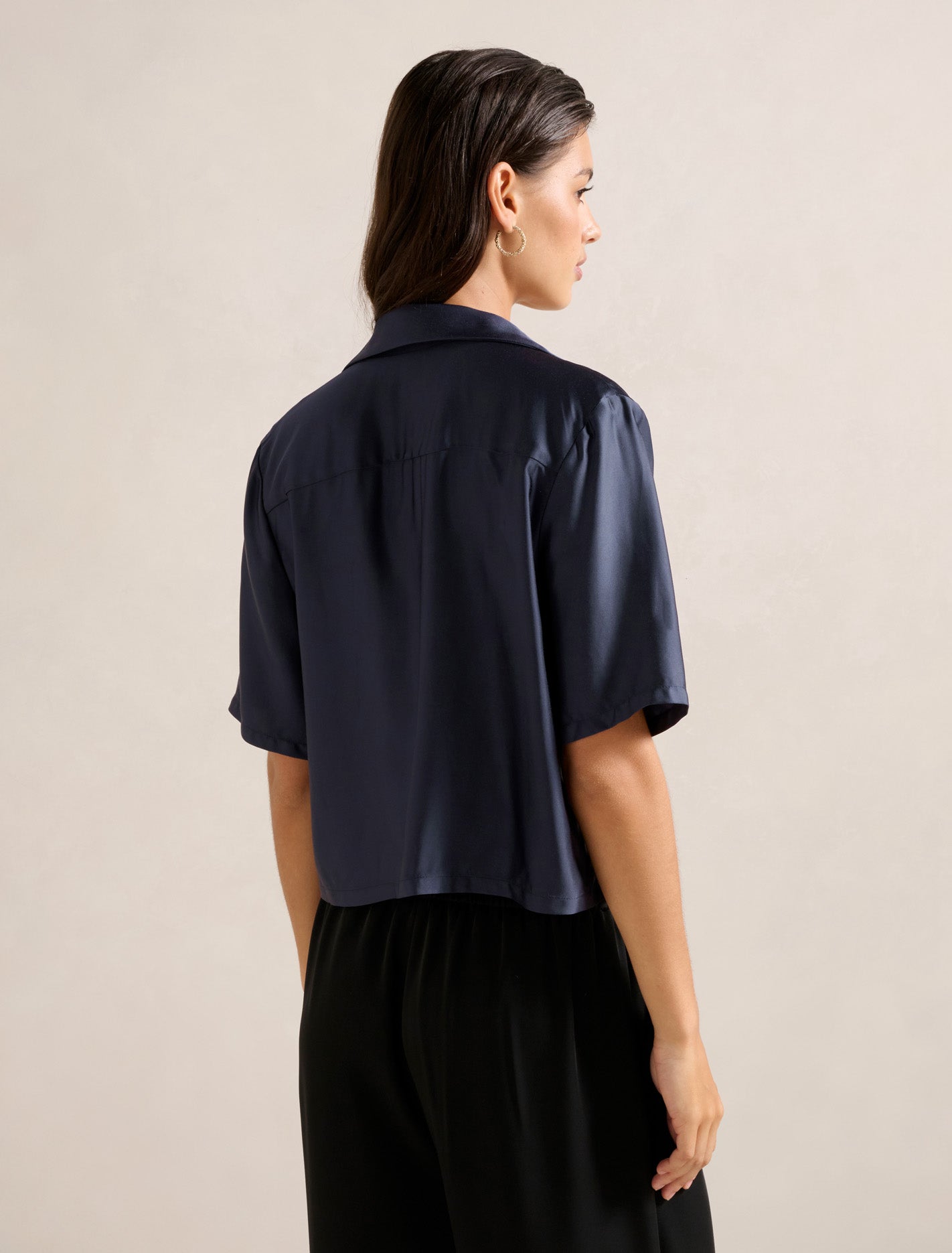 Anika Crop Satin Shirt Starry Night