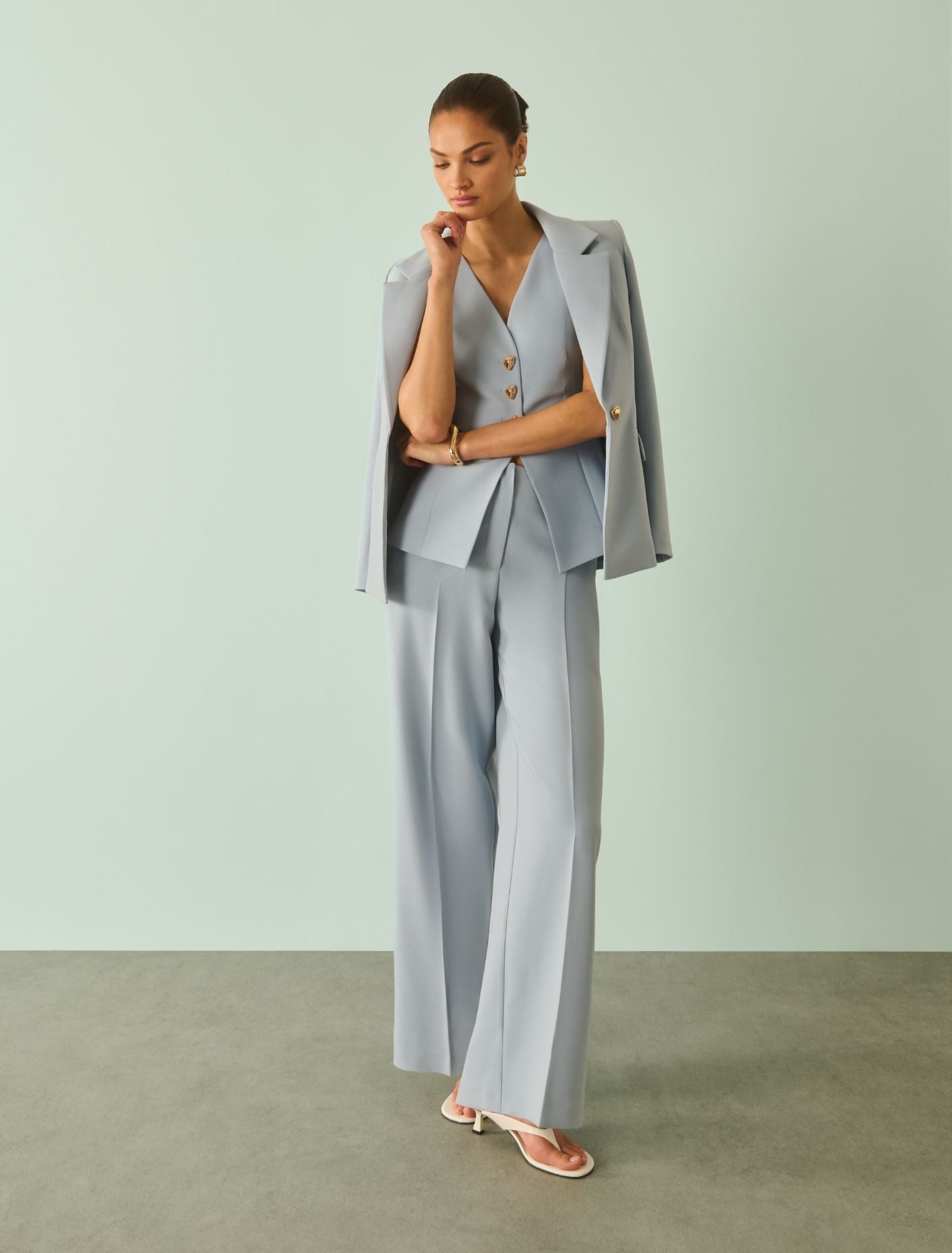 Lee Wide Leg Pants Sky Blue Suit