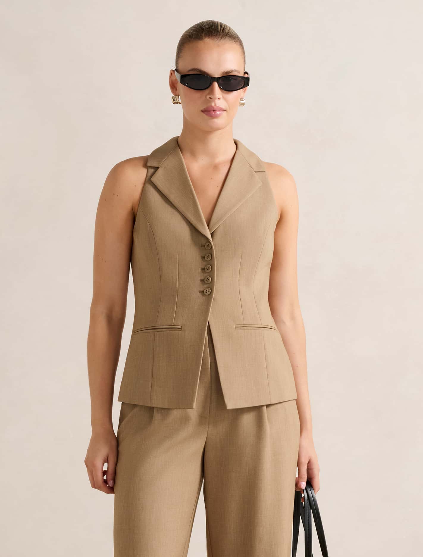 Orion Halter Waistcoat Camel Suit