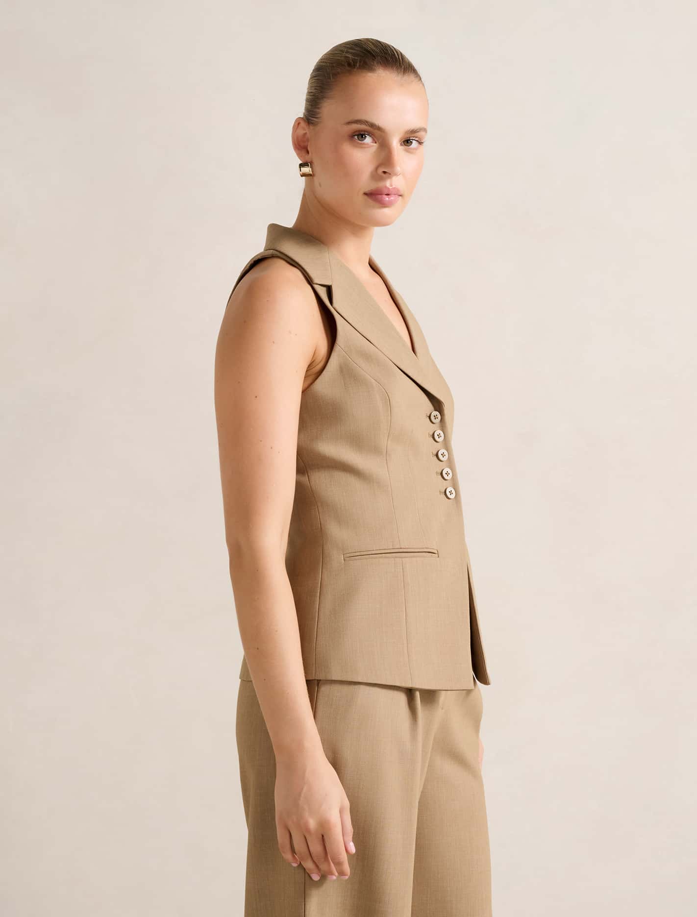 Orion Halter Waistcoat Camel Suit