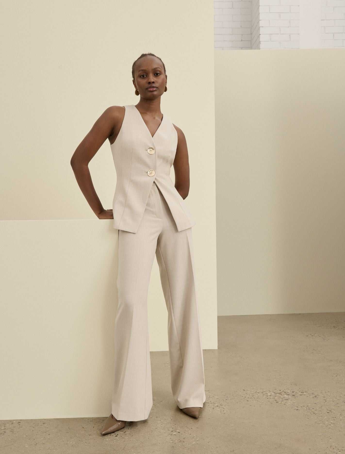 Lulu Wide-Leg Pants Milk Marle Suit