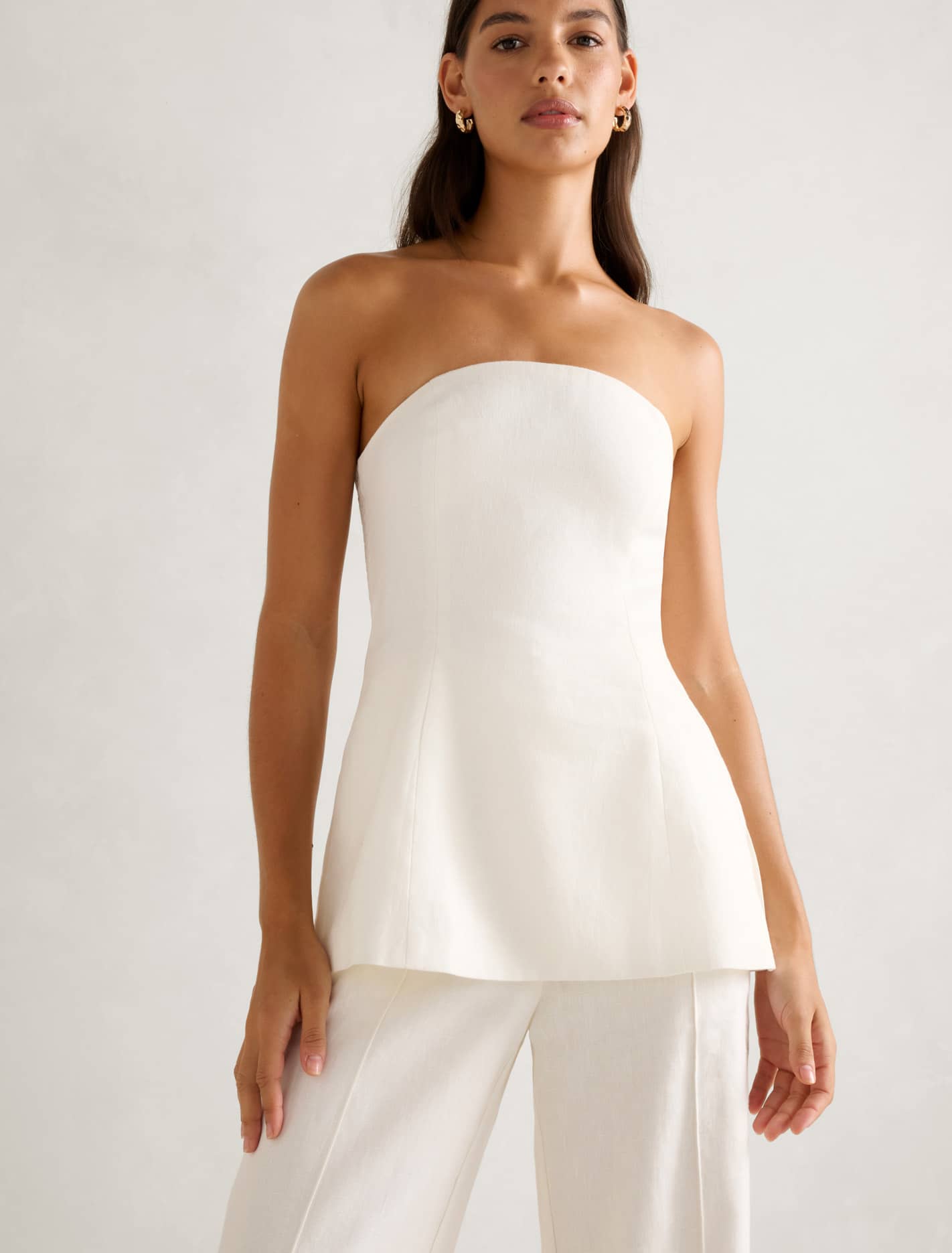 Delton Linen Bandeau Top Porcelain Co-Ord