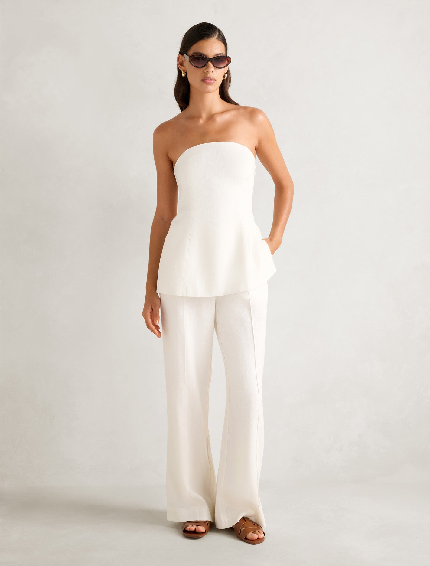 Delton Linen Bandeau Top Porcelain Co-Ord