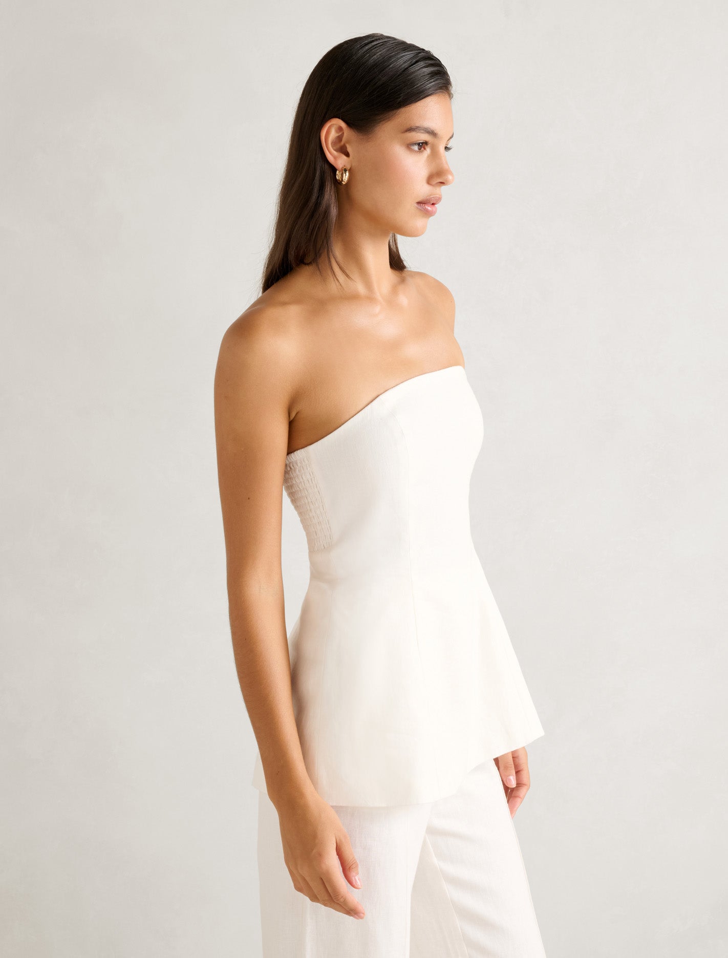 Delton Linen Bandeau Top Porcelain Co-Ord