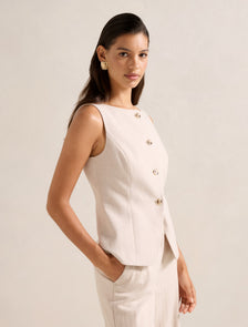 Sonja Herringbone Waistcoat Cream Suit