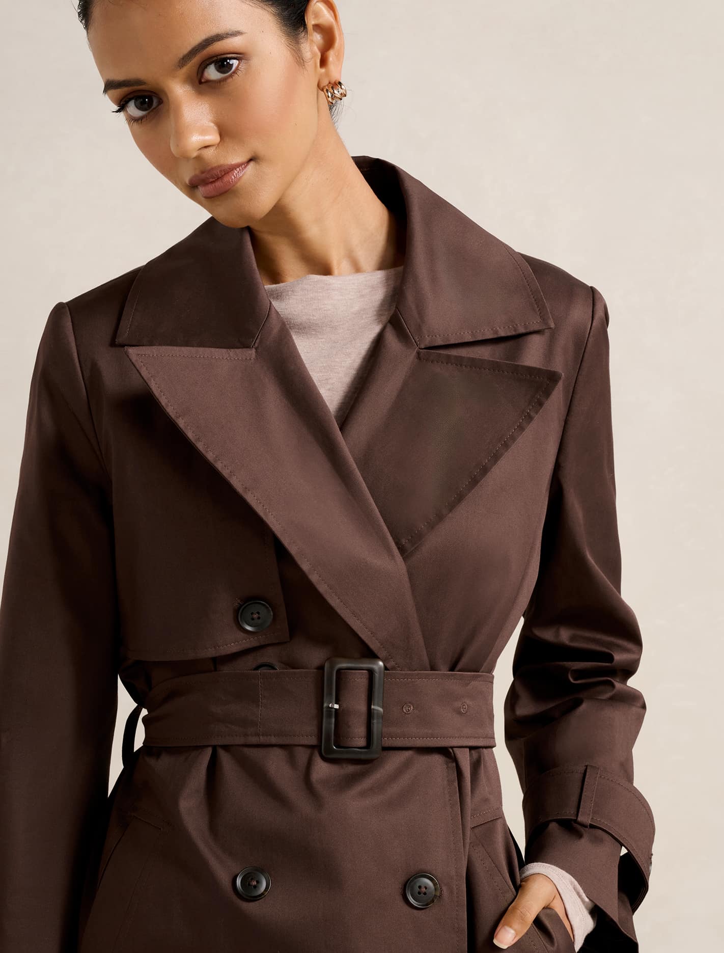 Ameria Petite Soft Trench Coat Chocolate