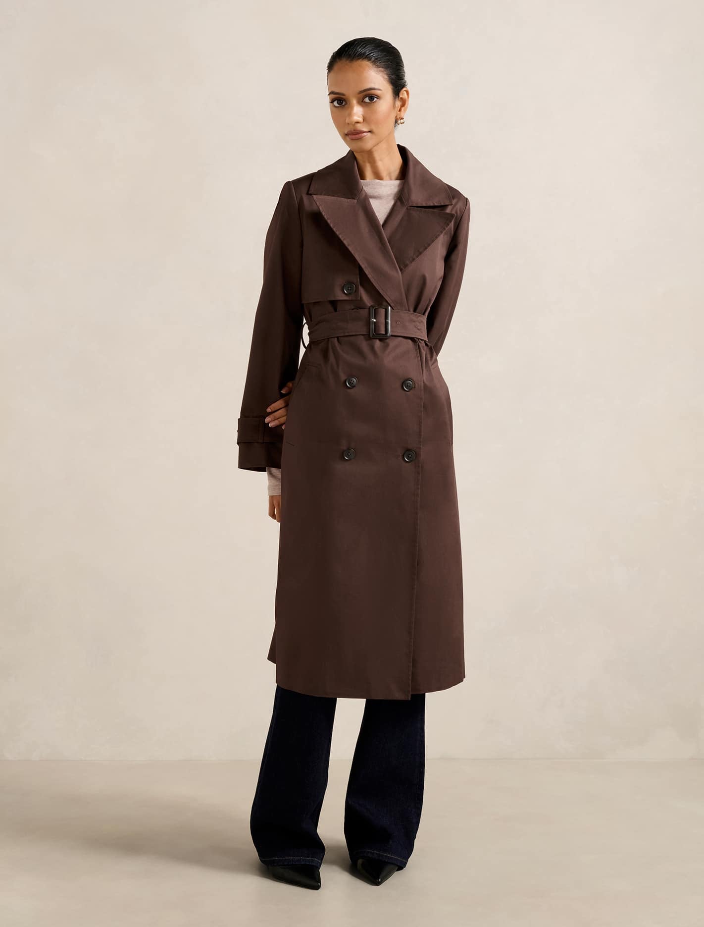 Ameria Petite Soft Trench Coat Chocolate
