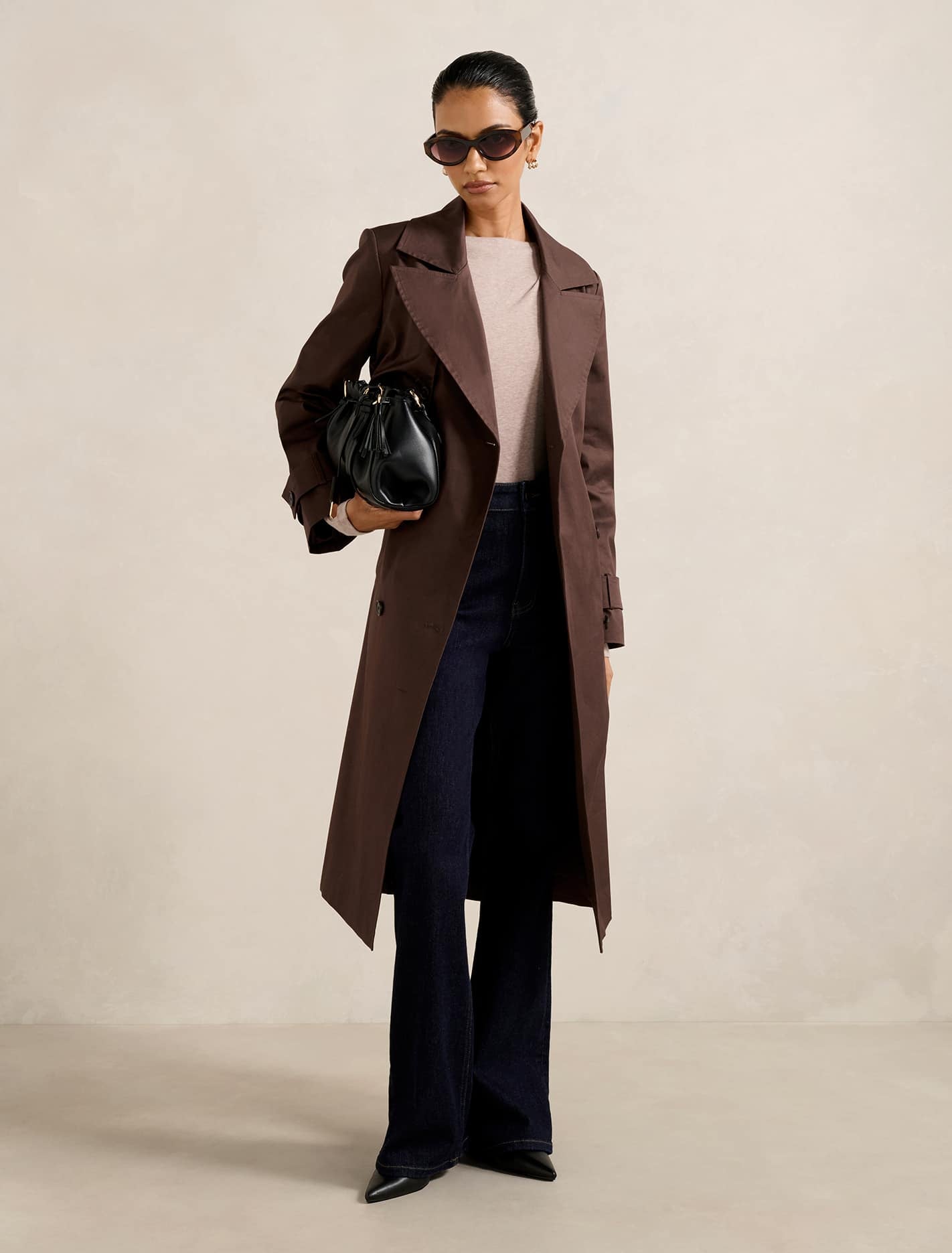 Ameria Petite Soft Trench Coat Chocolate