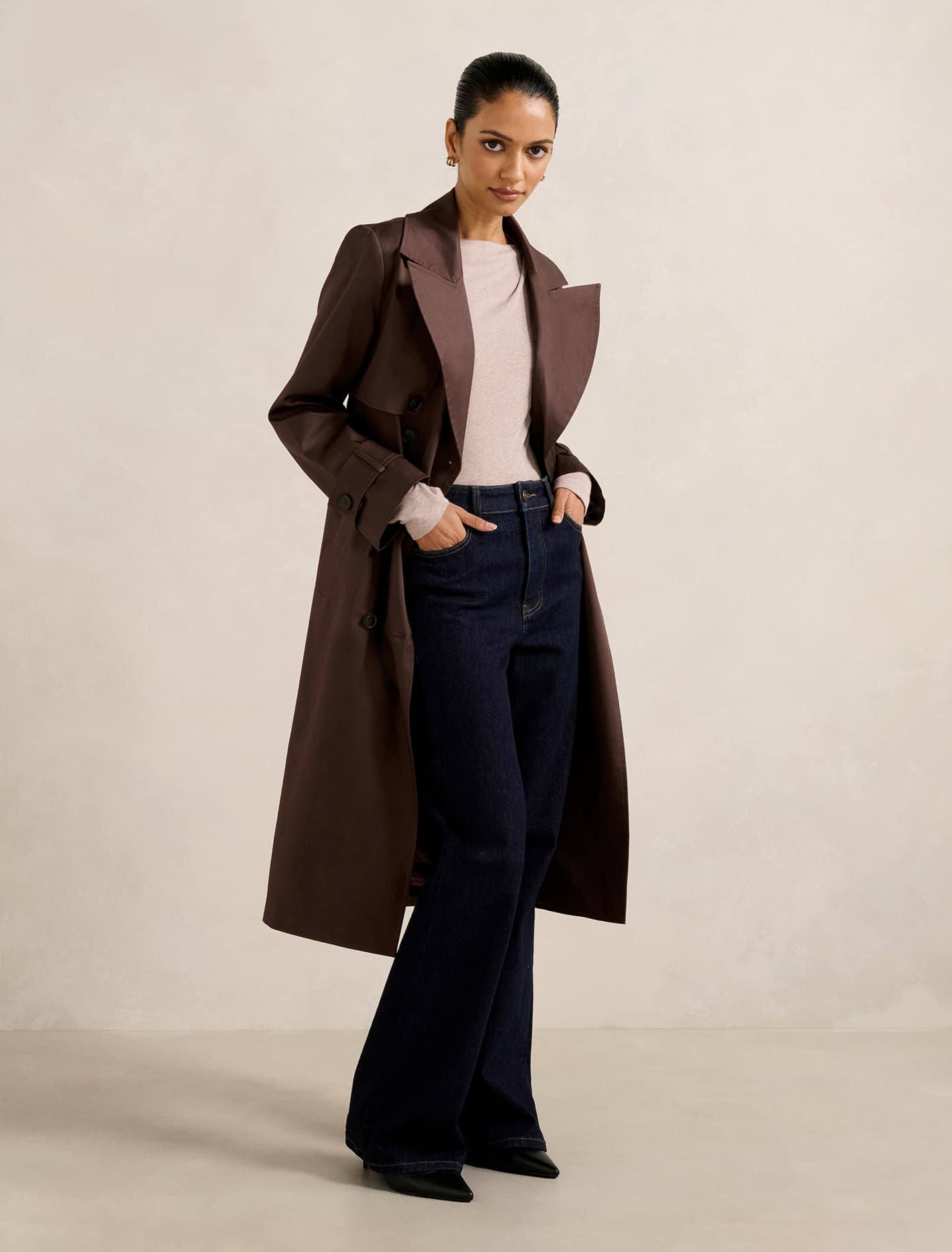 Ameria Petite Soft Trench Coat Chocolate