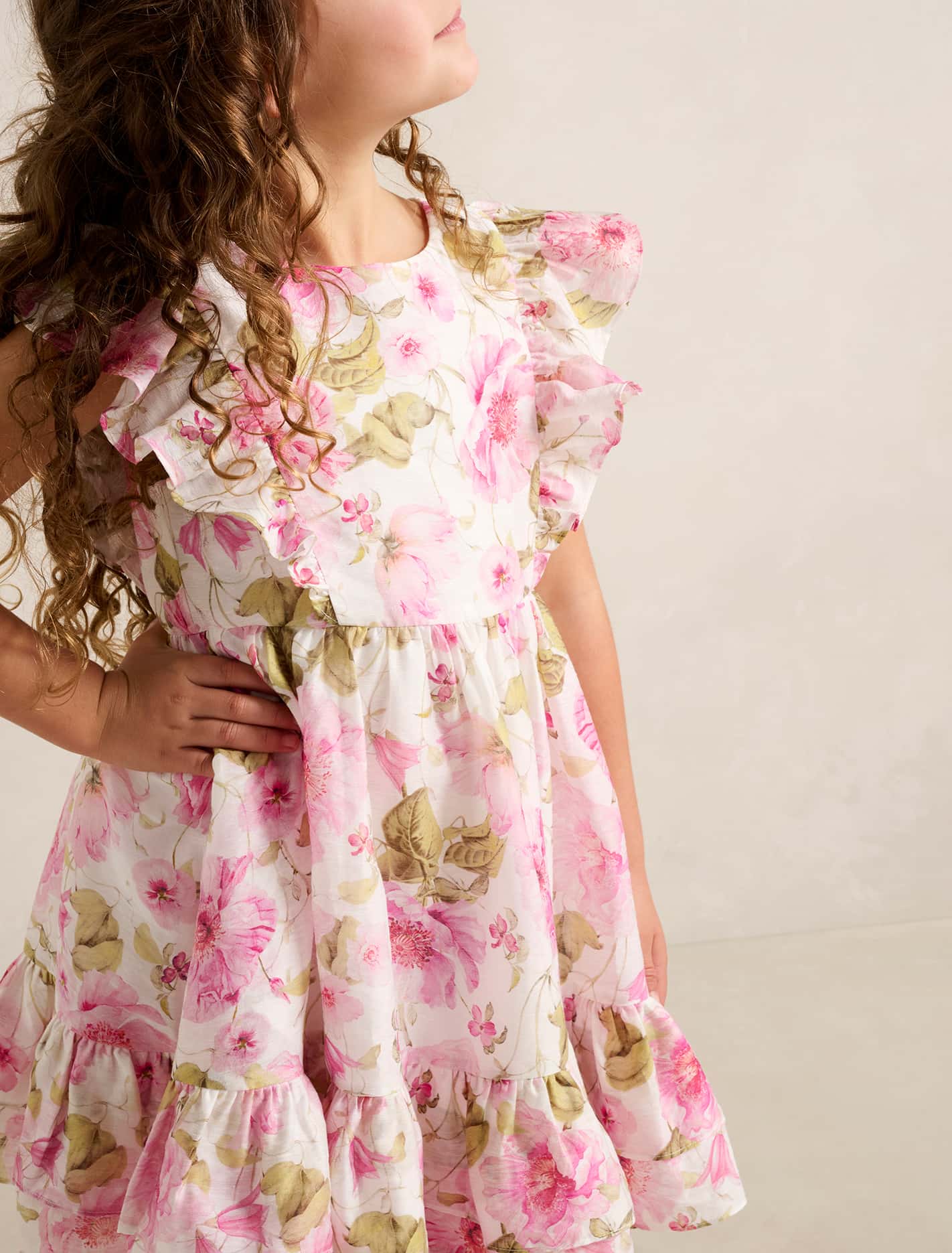 Diana Tiered Frill Midi Girls Dress Layla Botanical