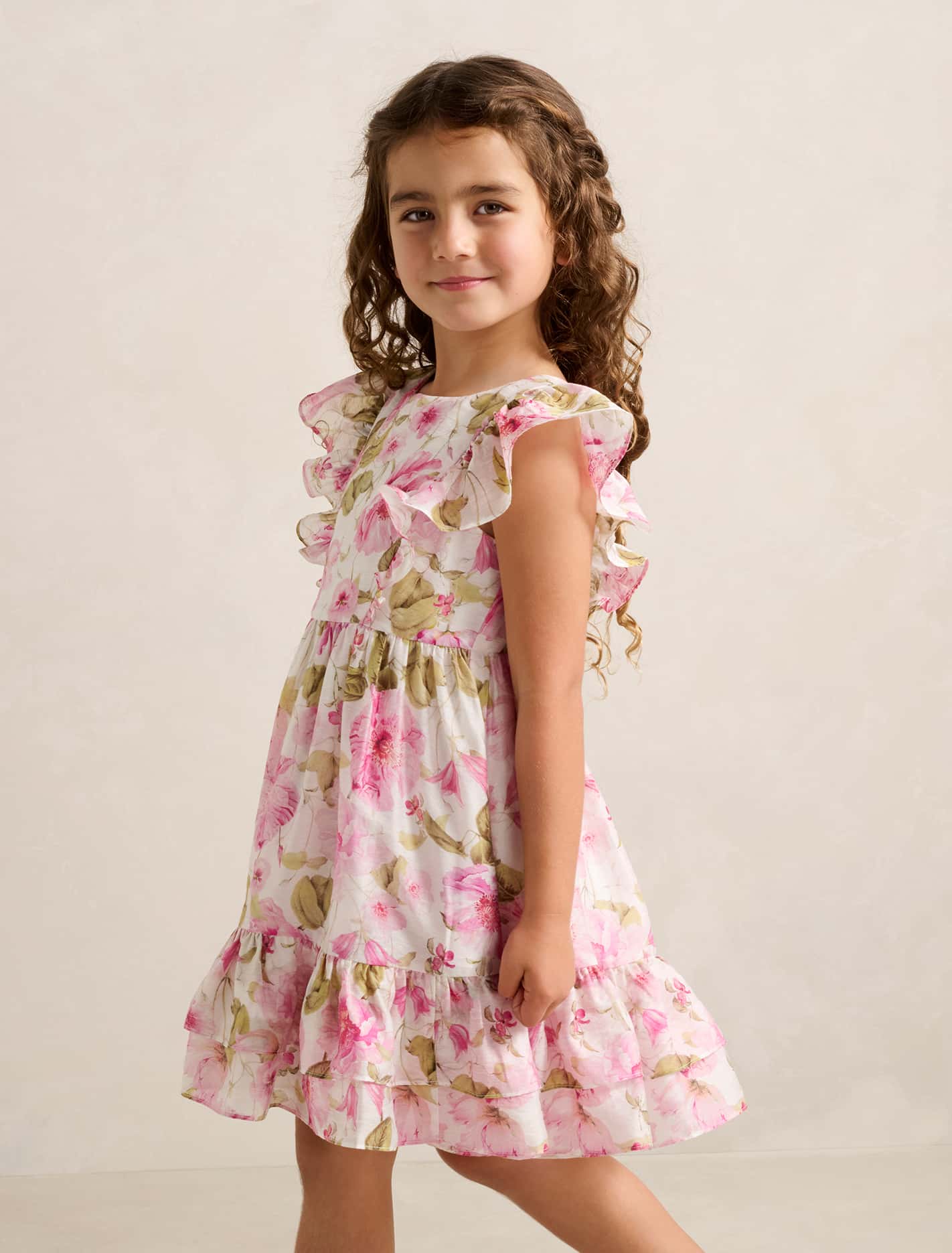 Diana Tiered Frill Midi Girls Dress Layla Botanical