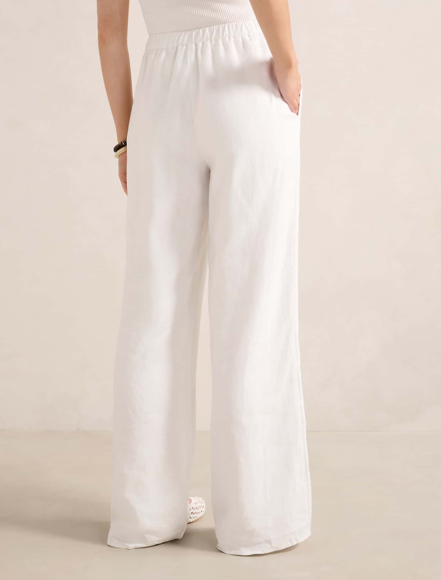 Ally Linen Elastic Wide Leg Pants Porcelain