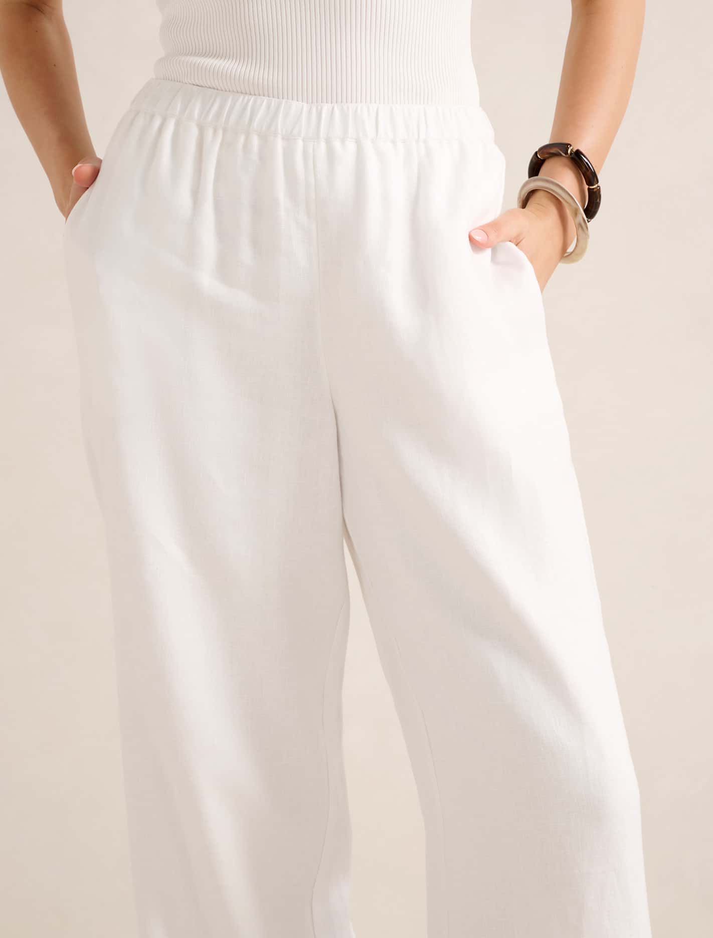 Ally Linen Elastic Wide Leg Pants Porcelain