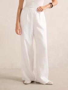 Ally Linen Elastic Wide Leg Pants Porcelain