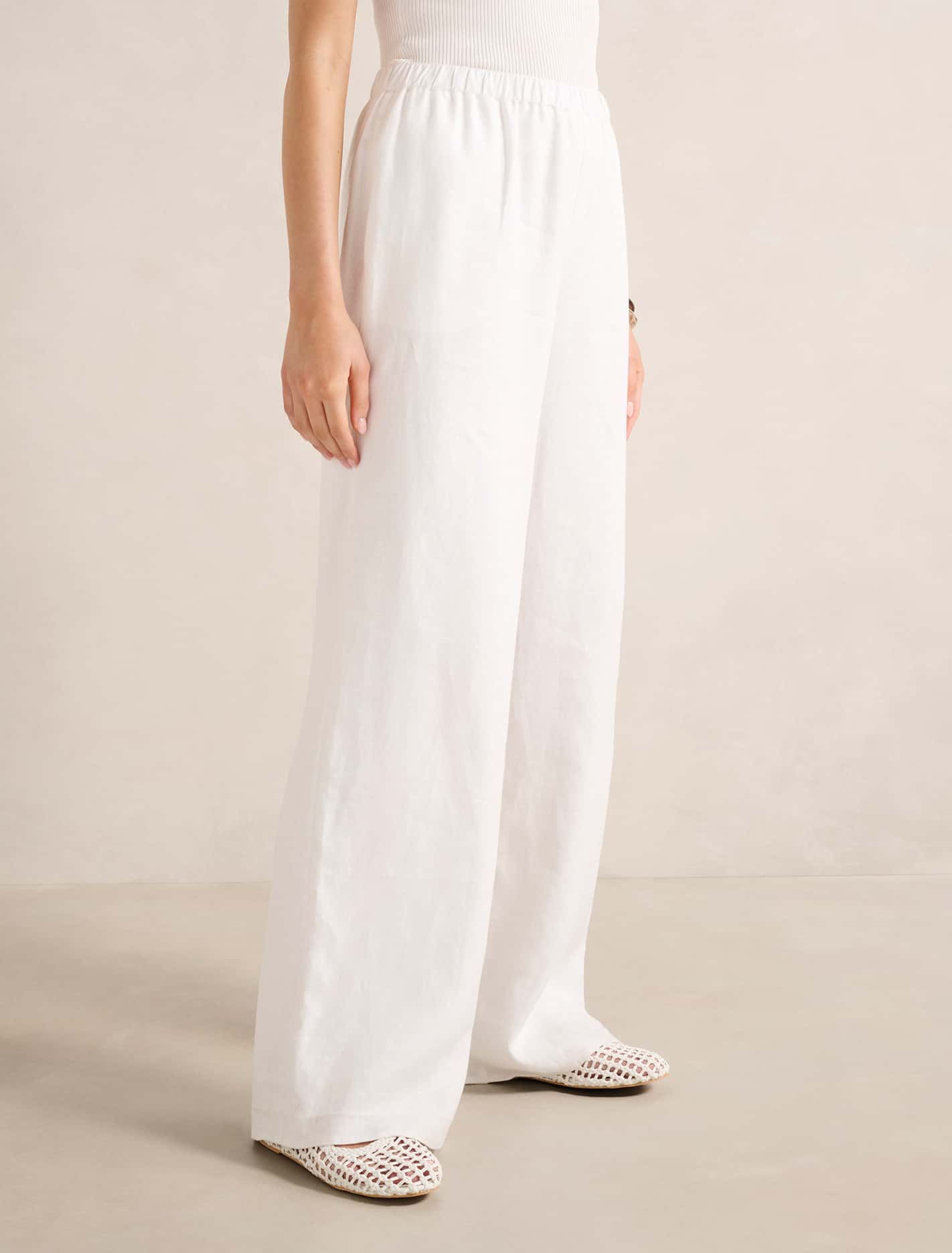 Ally Linen Elastic Wide Leg Pants Porcelain