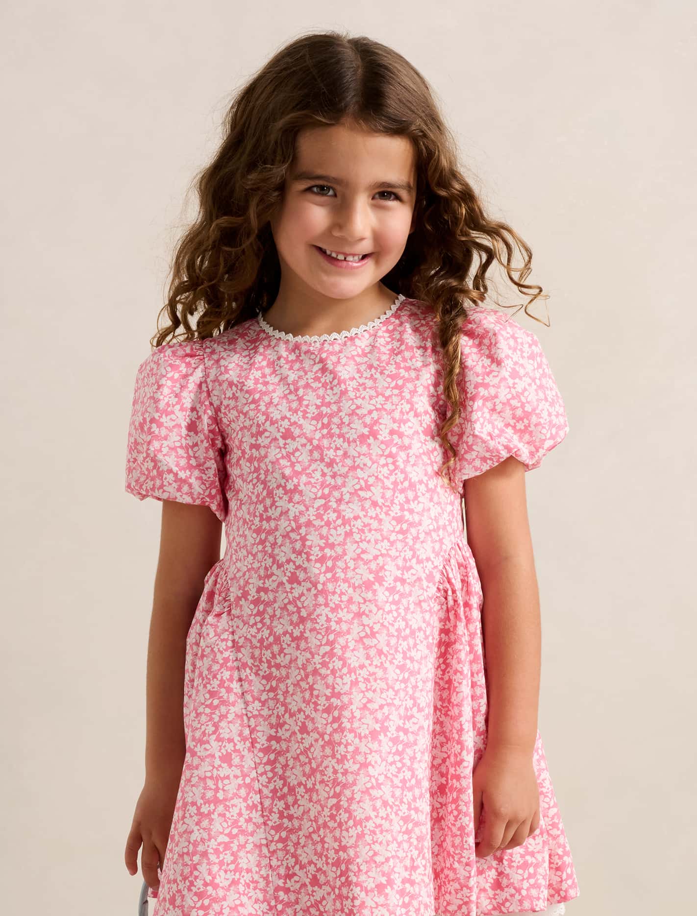 Juliette Girls Puff Sleeve Dress Watercolour ditsy