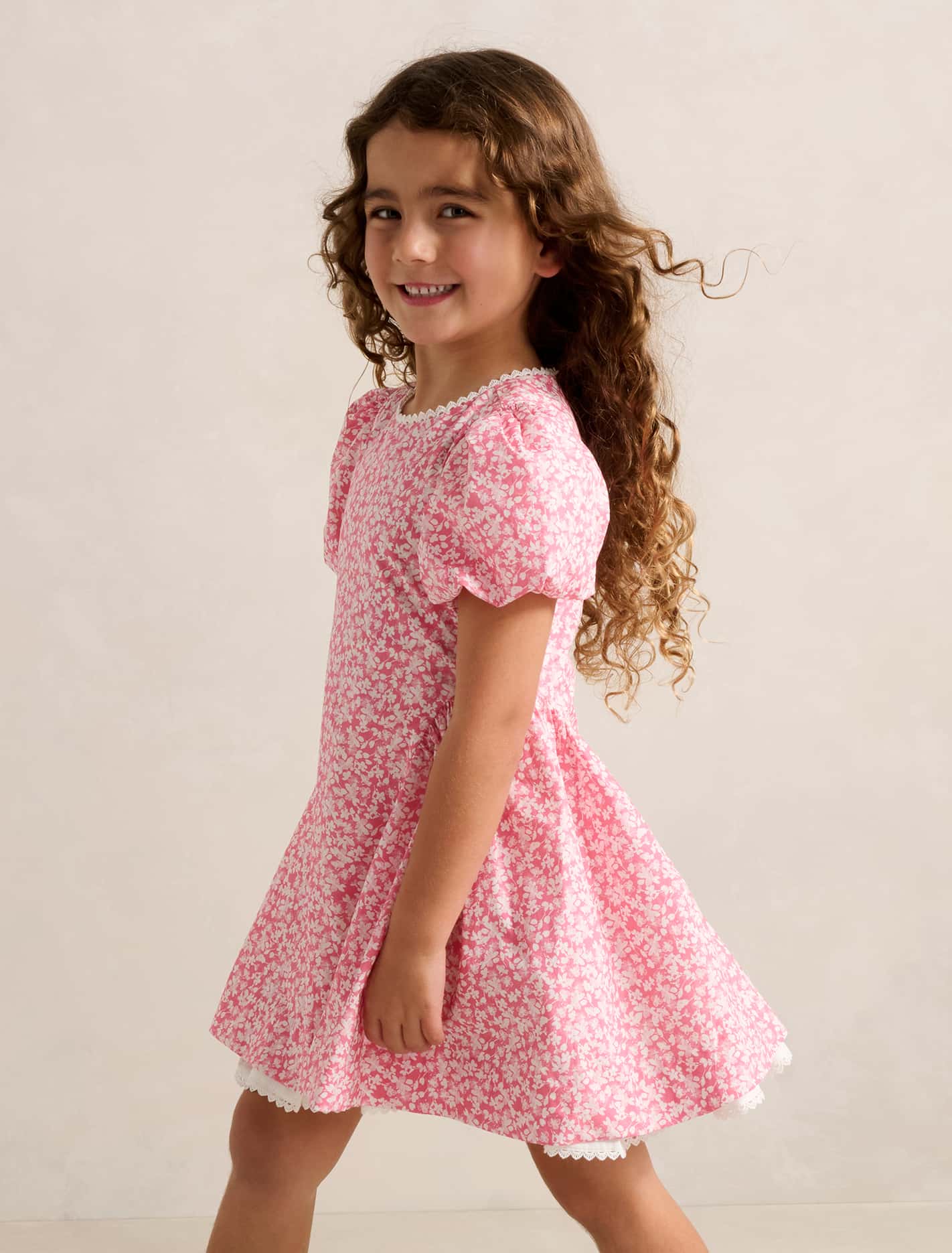 Juliette Girls Puff Sleeve Dress Watercolour ditsy