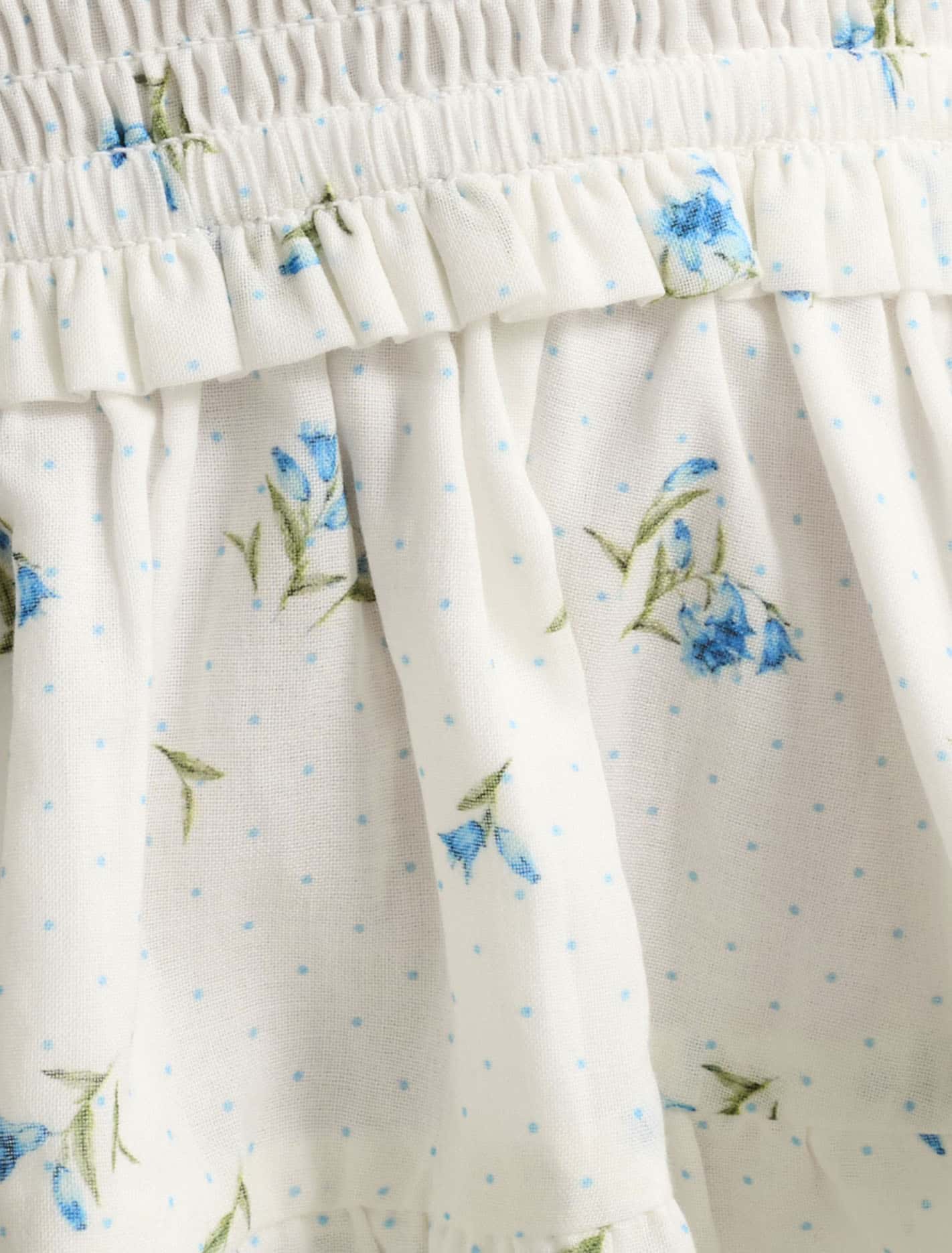 Adelaide Girls Shirred Peplum Top Bluebell Spot