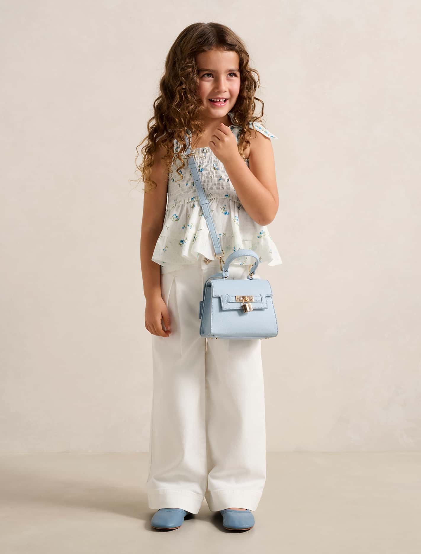 Adelaide Girls Shirred Peplum Top Bluebell Spot