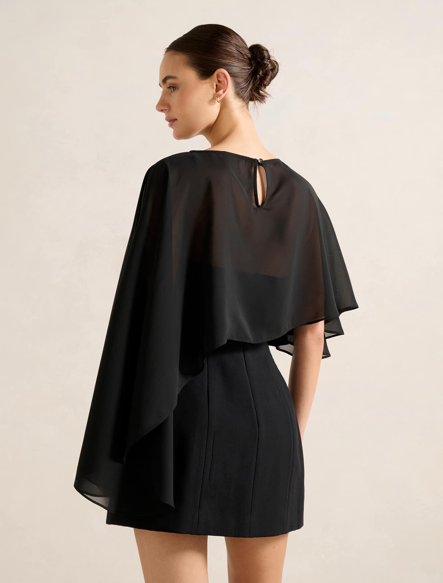 Aria Asymmetrical Chiffon Cape Black