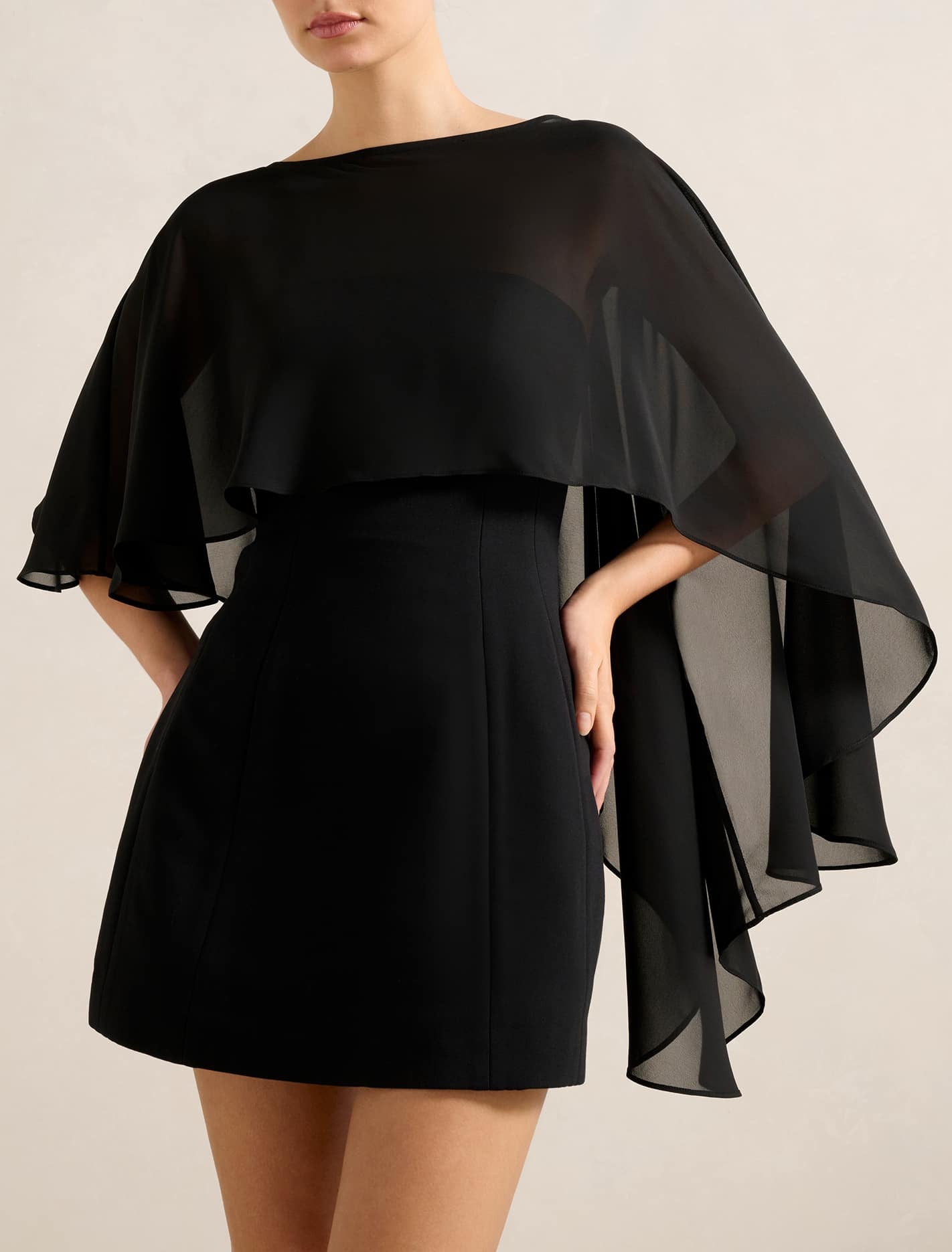 Aria Asymmetrical Chiffon Cape Black