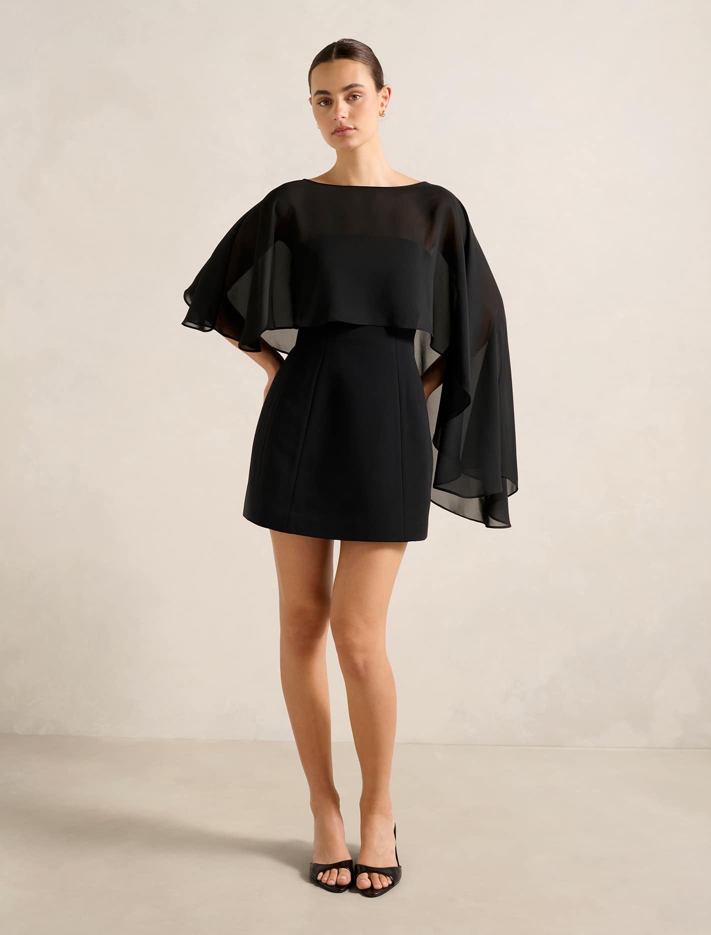 Aria Asymmetrical Chiffon Cape Black