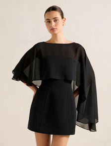 Aria Asymmetrical Chiffon Cape Black