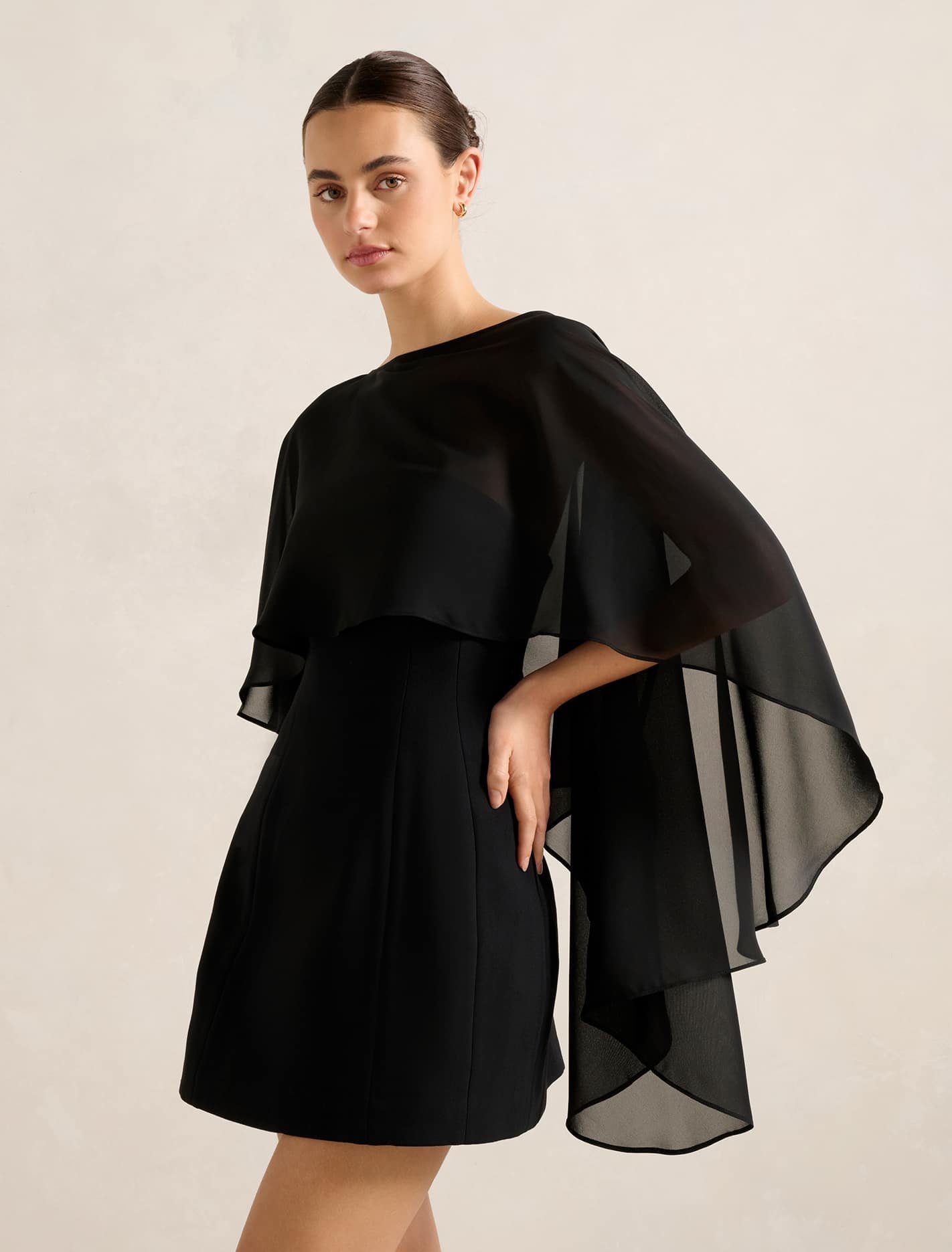 Aria Asymmetrical Chiffon Cape Black