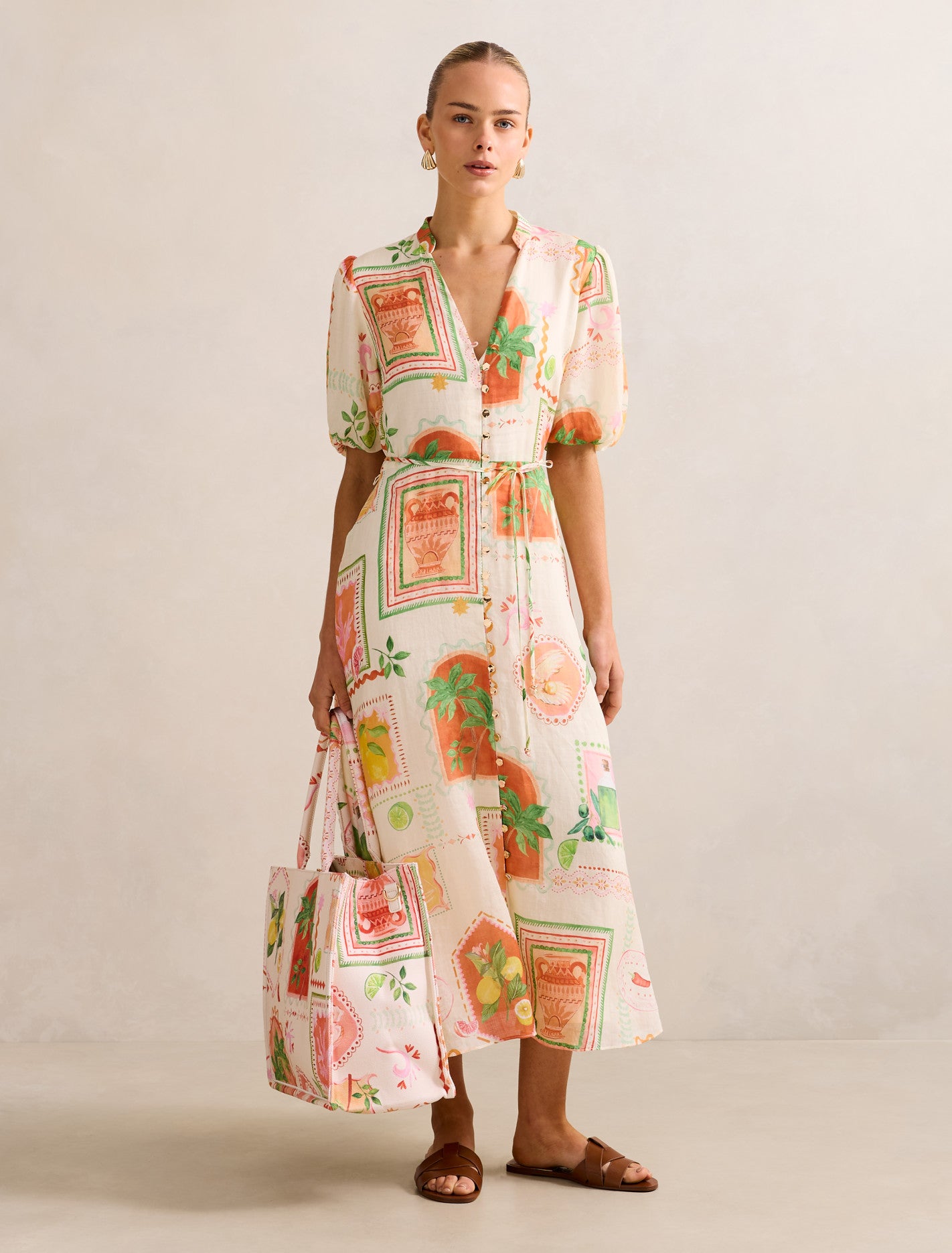 Sophie Puff Sleeve Midi Dress Almada Holiday