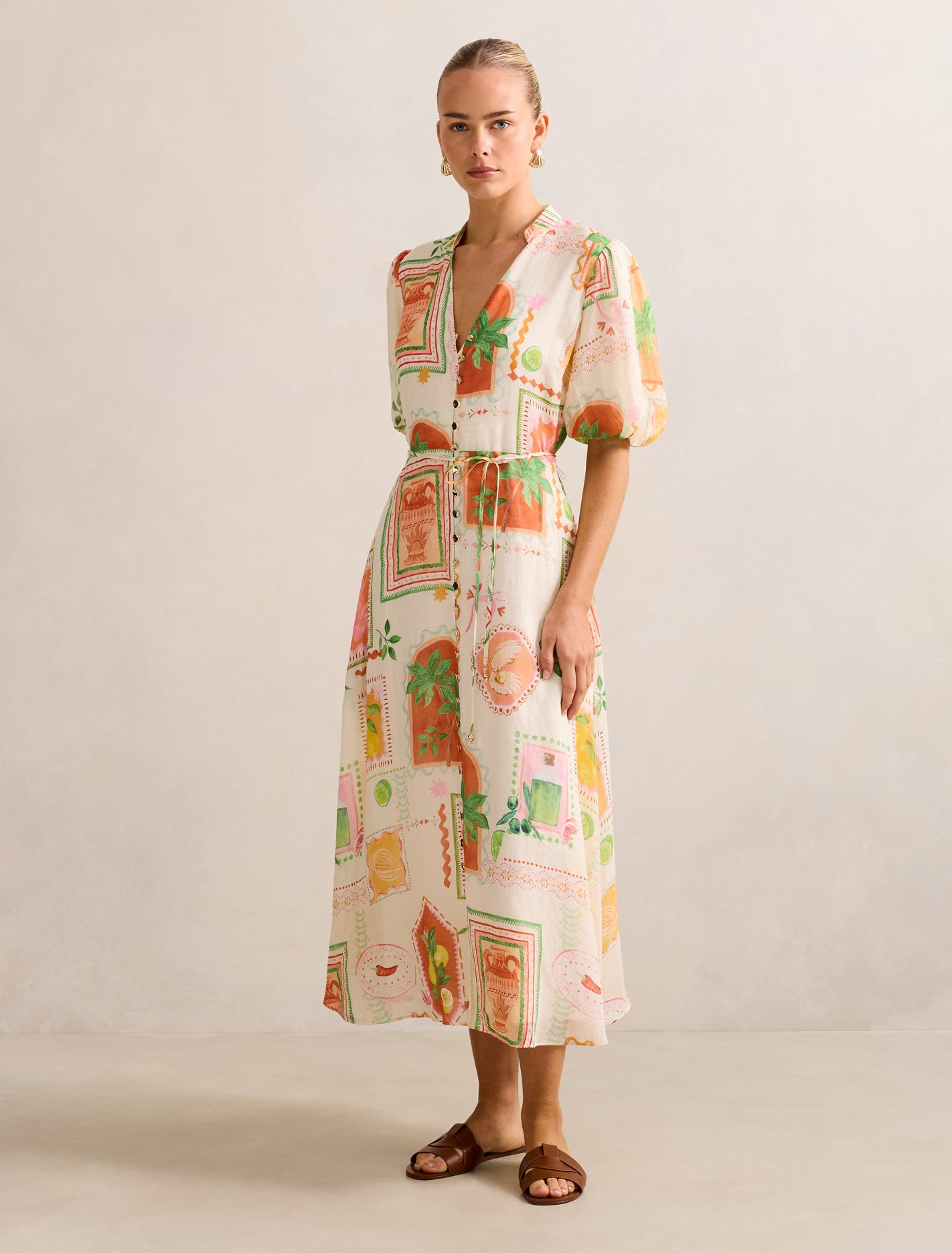 Sophie Puff Sleeve Midi Dress Almada Holiday