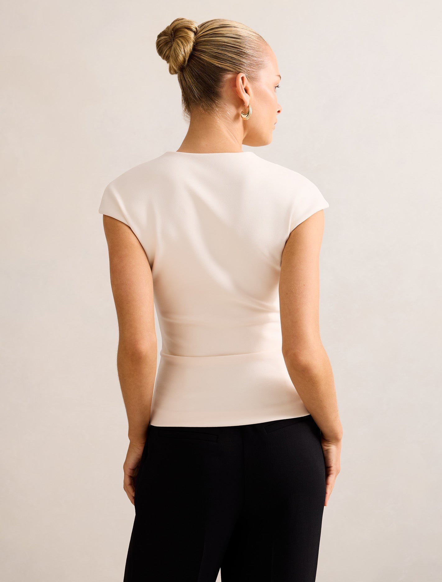 Montana V Neck Extended Shoulder Top Cream