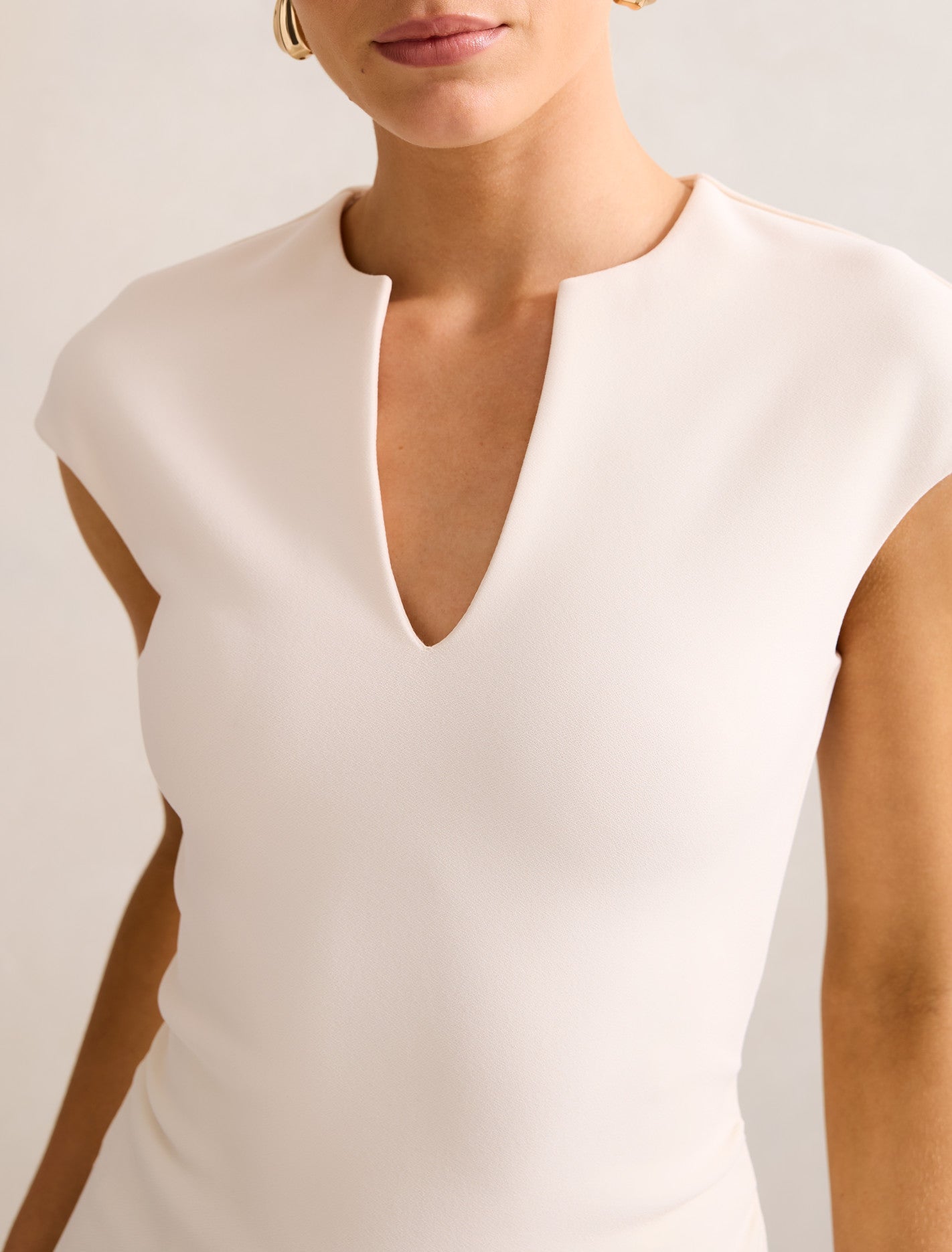 Montana V Neck Extended Shoulder Top Cream