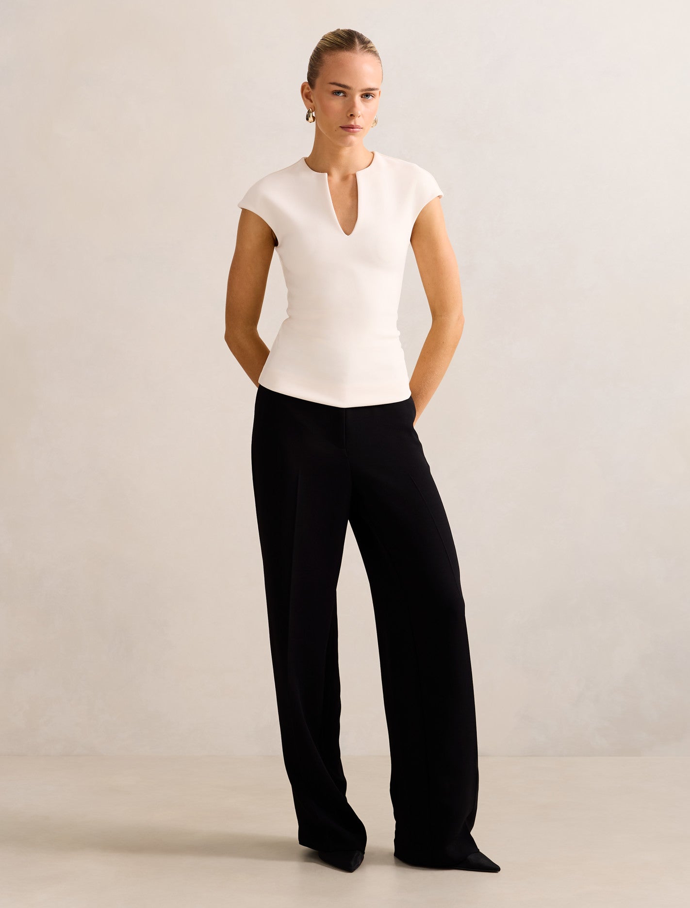 Montana V Neck Extended Shoulder Top Cream