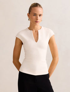 Montana V Neck Extended Shoulder Top Cream