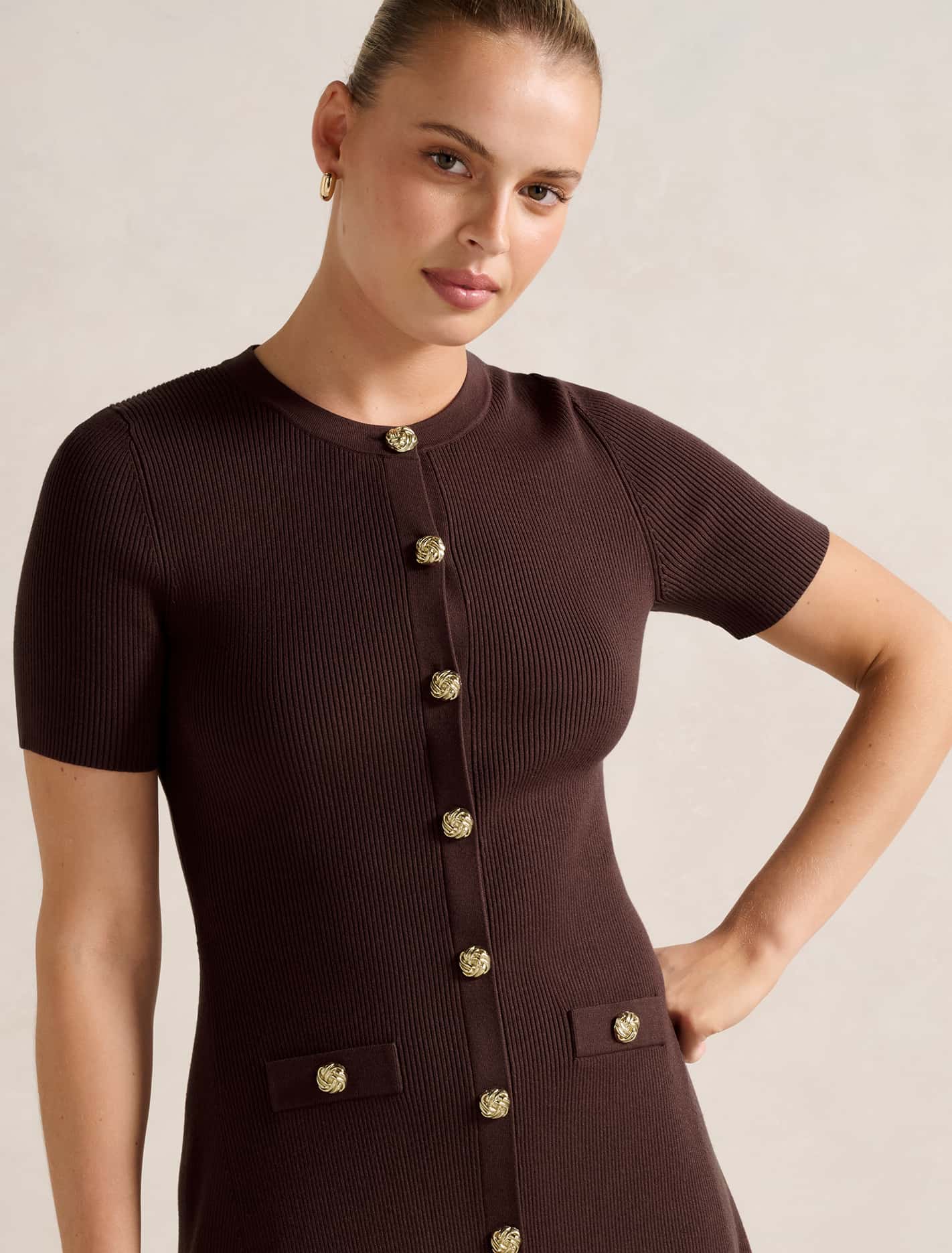 Mallory Knitted Mini Dress Chocolate