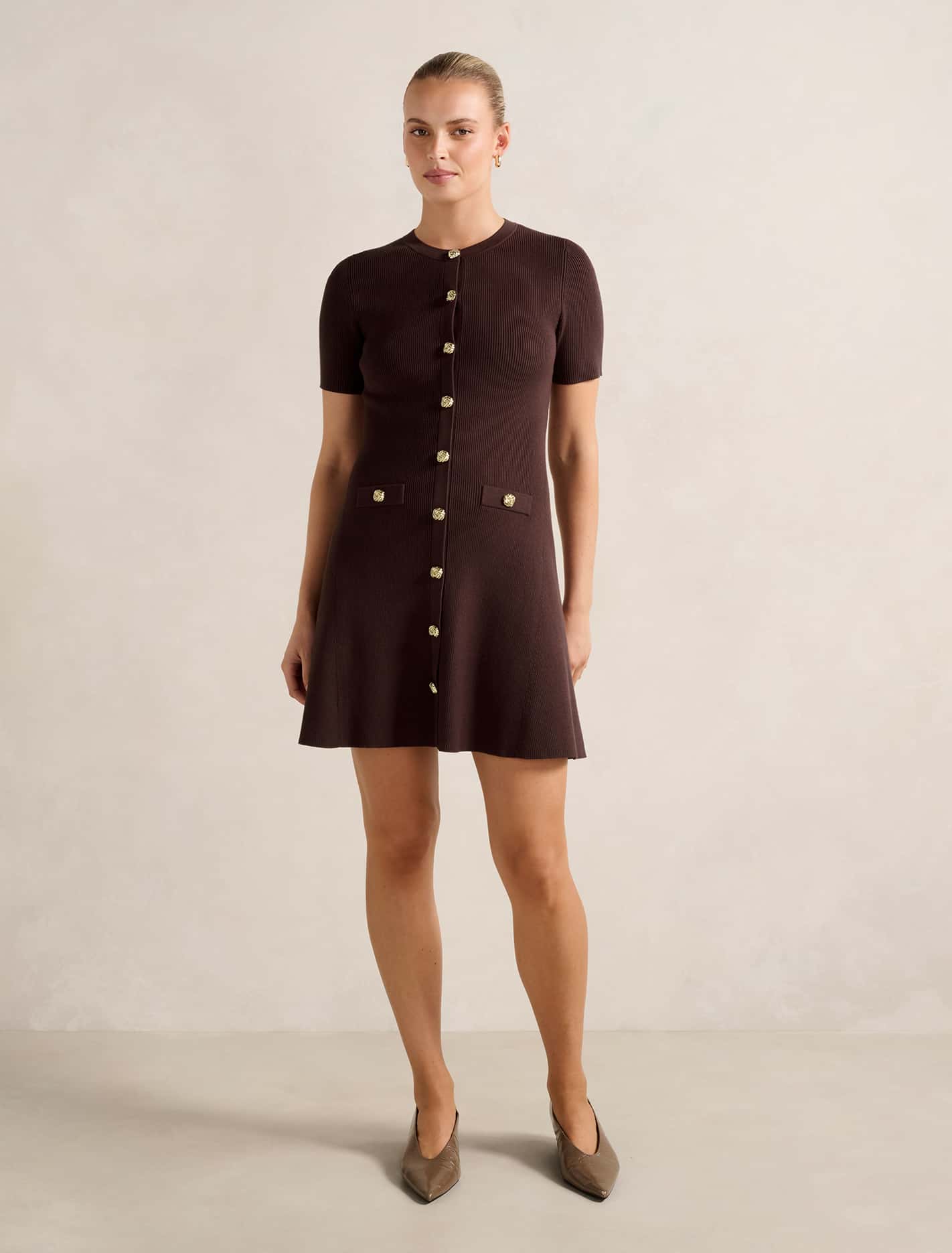Mallory Knitted Mini Dress Chocolate