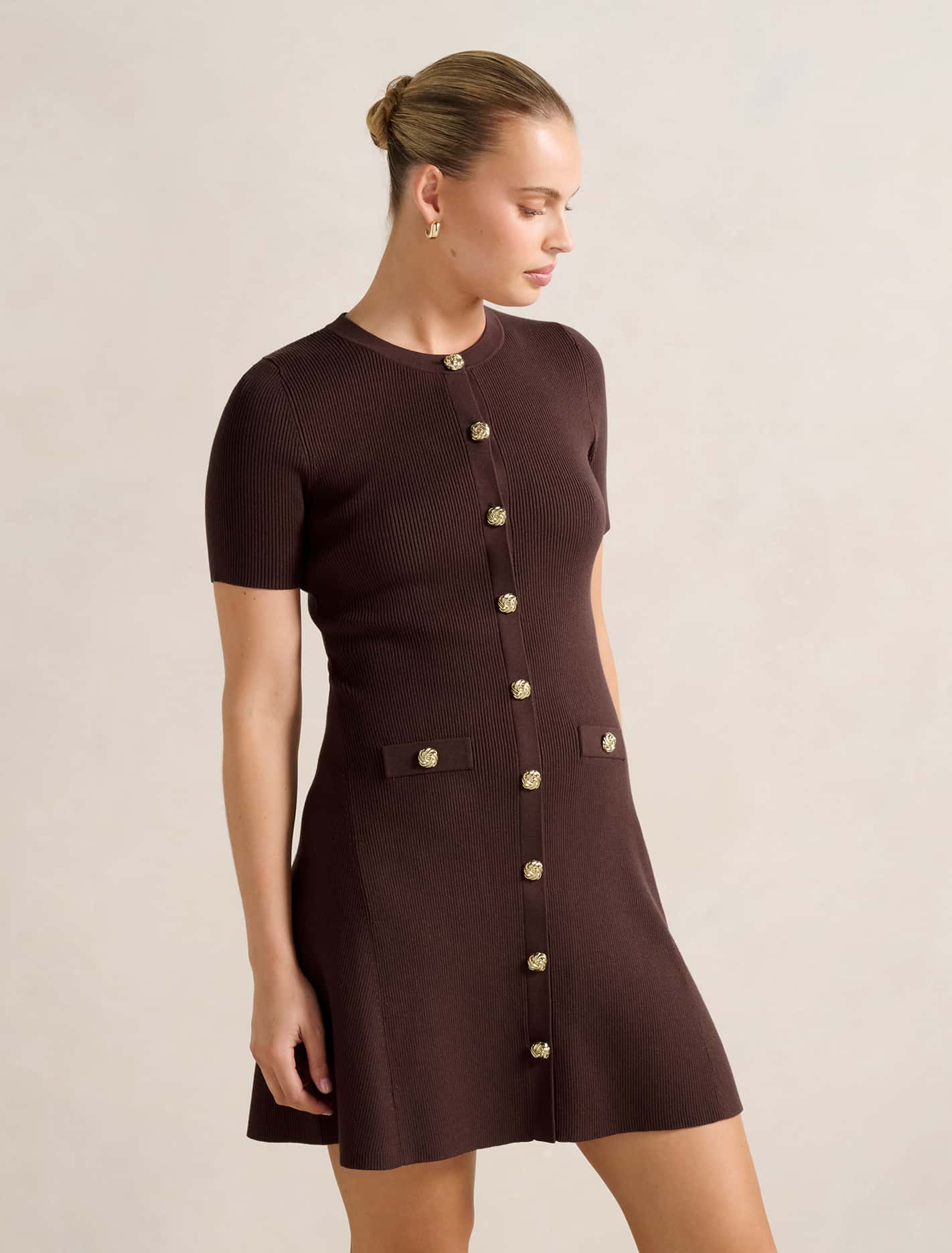 Mallory Knitted Mini Dress Chocolate