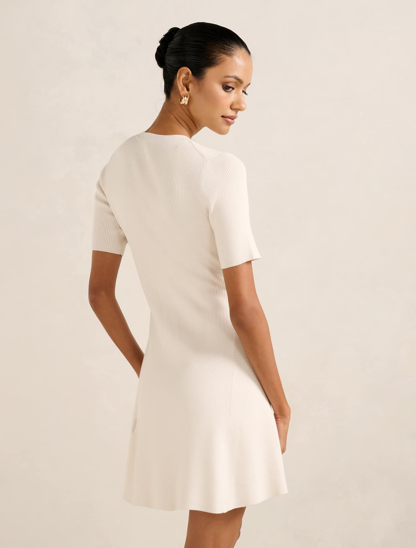 Mallory Petite Button Detail Mini Dress Cream
