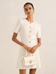 Mallory Petite Button Detail Mini Dress Cream