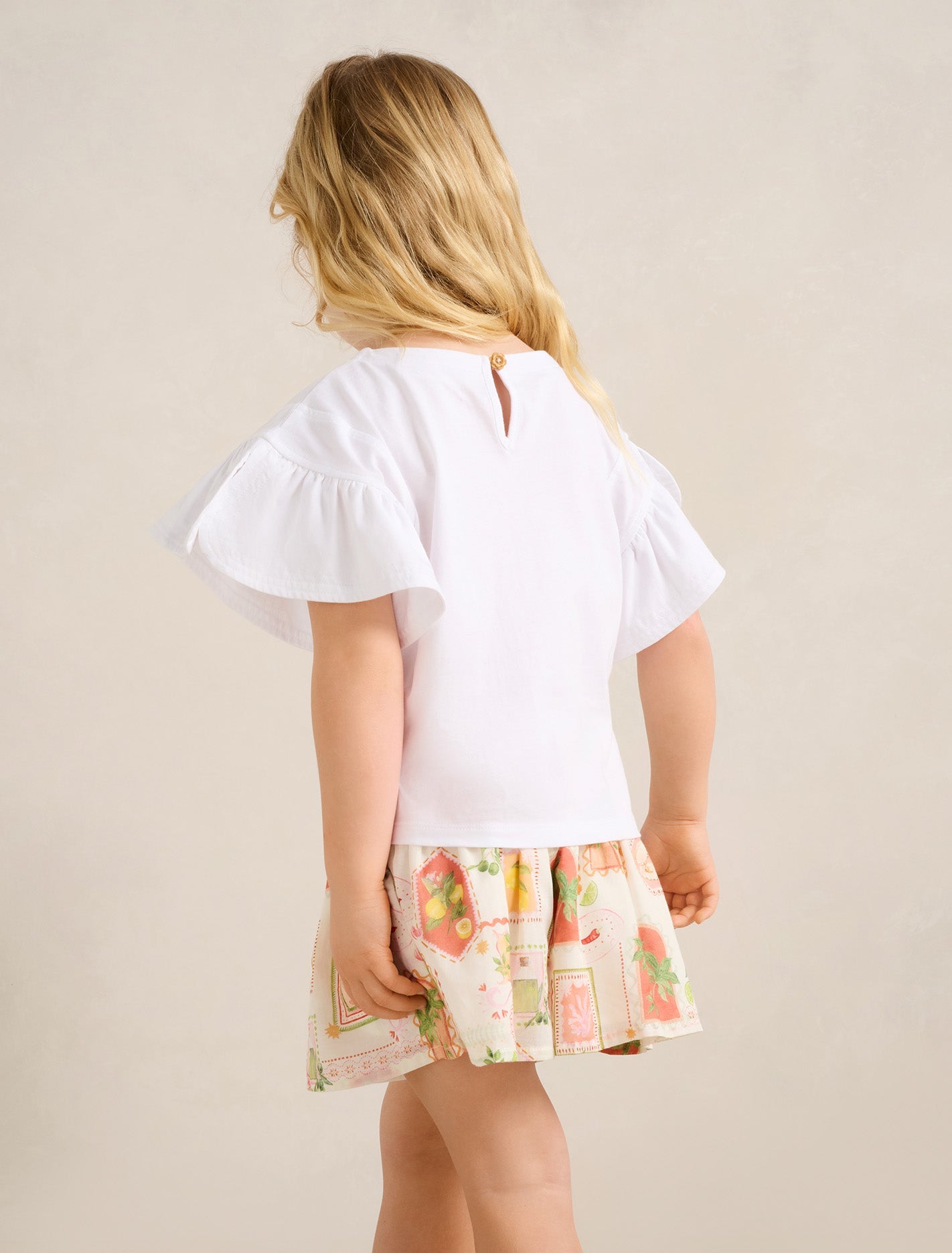 Milla Girls Flutter Sleeve Top White Cloud